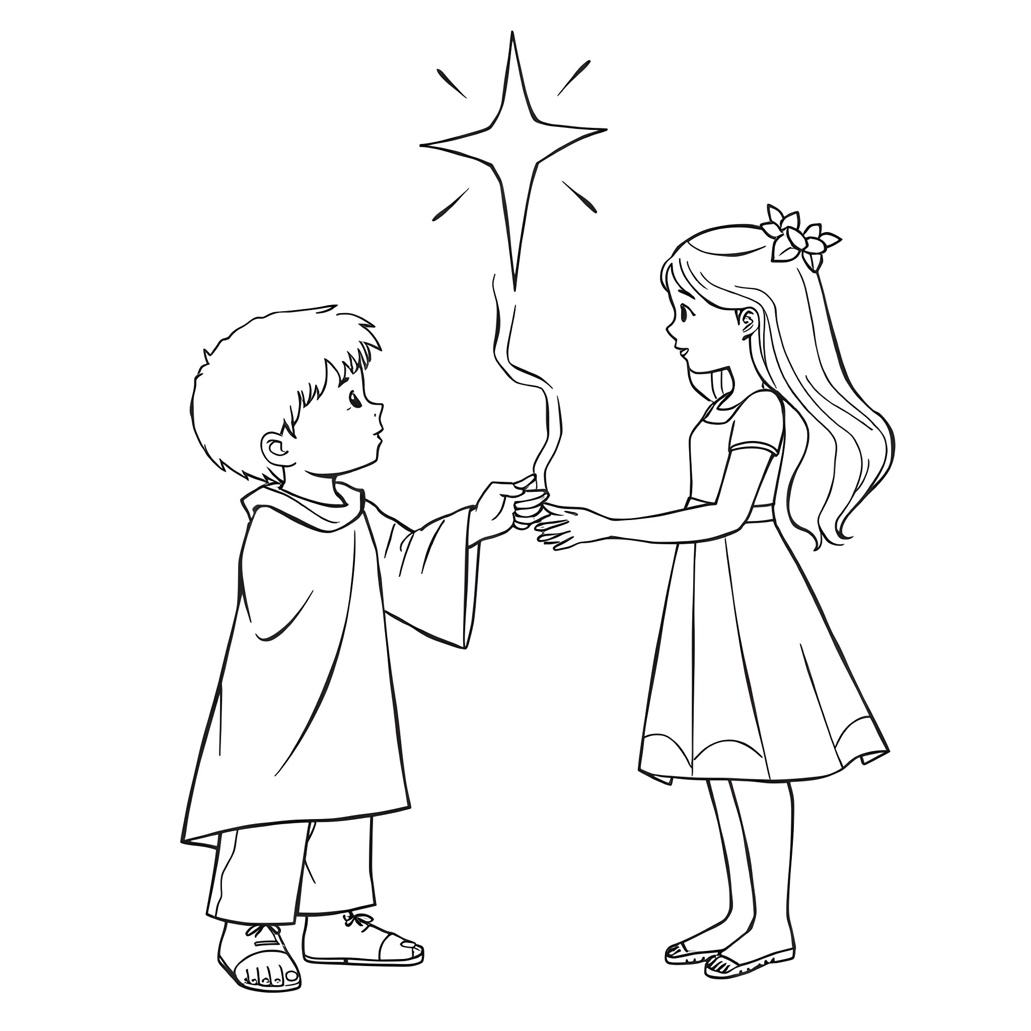 God's Guiding Light for Children Coloring Page (free black-and-white line drawing printable PDF for all, from beginners to advanced learners, including children, teens, adults, and seniors)