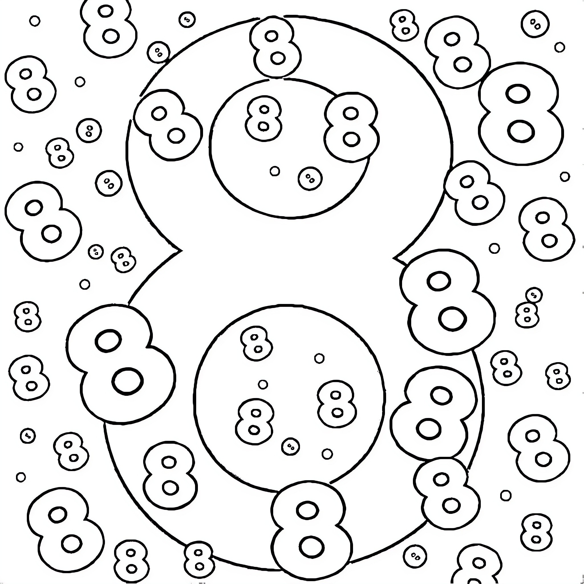 8 Shapes and Circles Arrangement Coloring Page (free black-and-white line drawing printable PDF for all, from beginners to advanced learners, including children, teens, adults, and seniors)