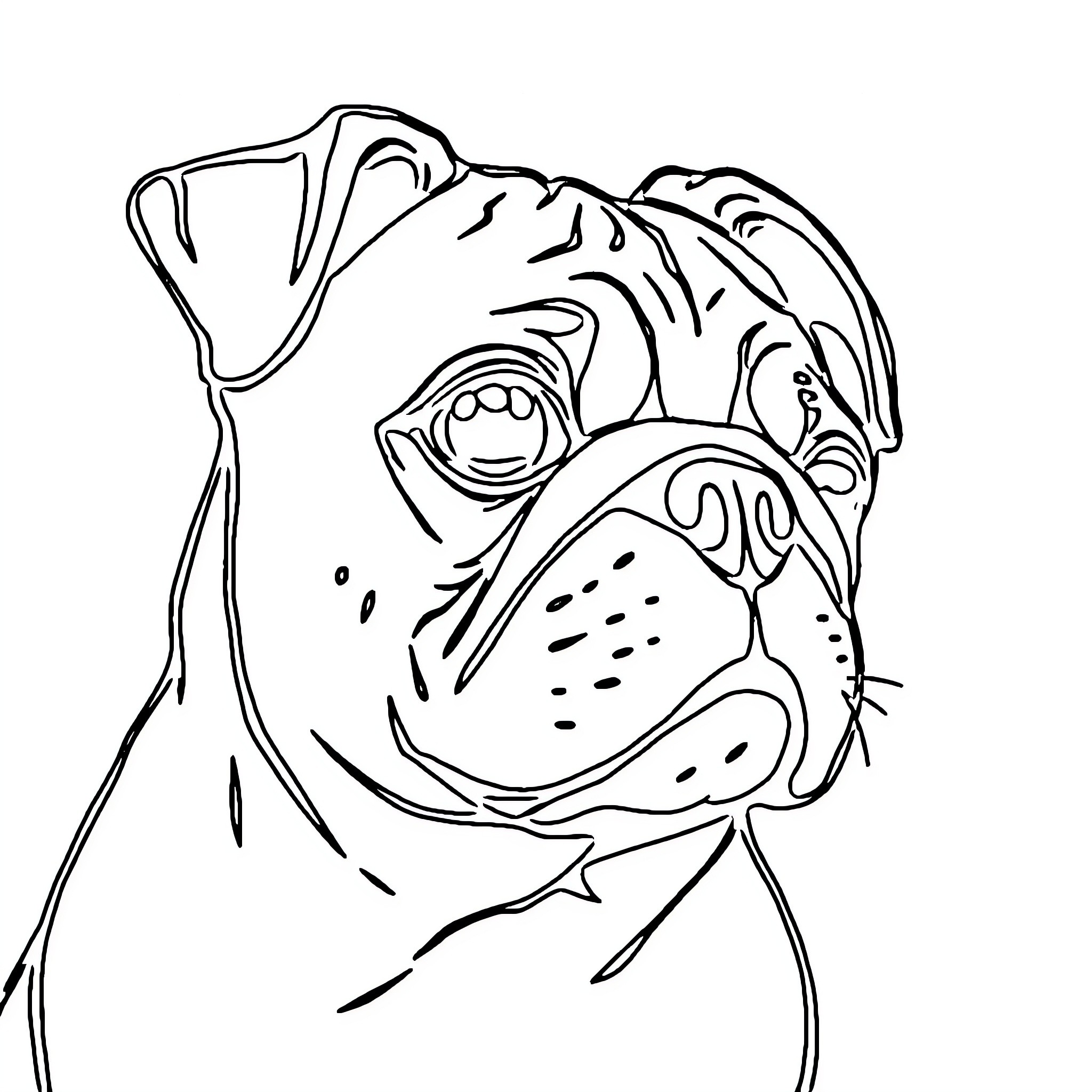Pug with Expressive Features Coloring Page (free black-and-white line drawing printable PDF for all, from beginners to advanced learners, including children, teens, adults, and seniors)