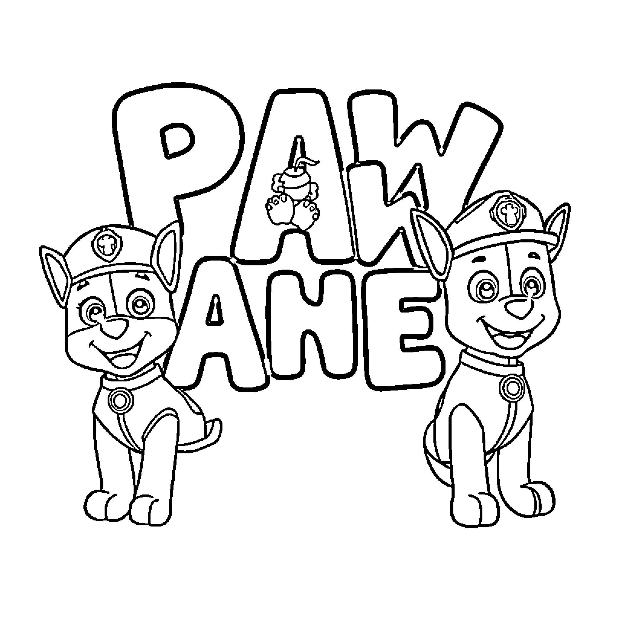 Letter Paw Patrol Featuring Puppy Characters Coloring Page (free black-and-white line drawing printable PDF for all, from beginners to advanced learners, including children, teens, adults, and seniors)