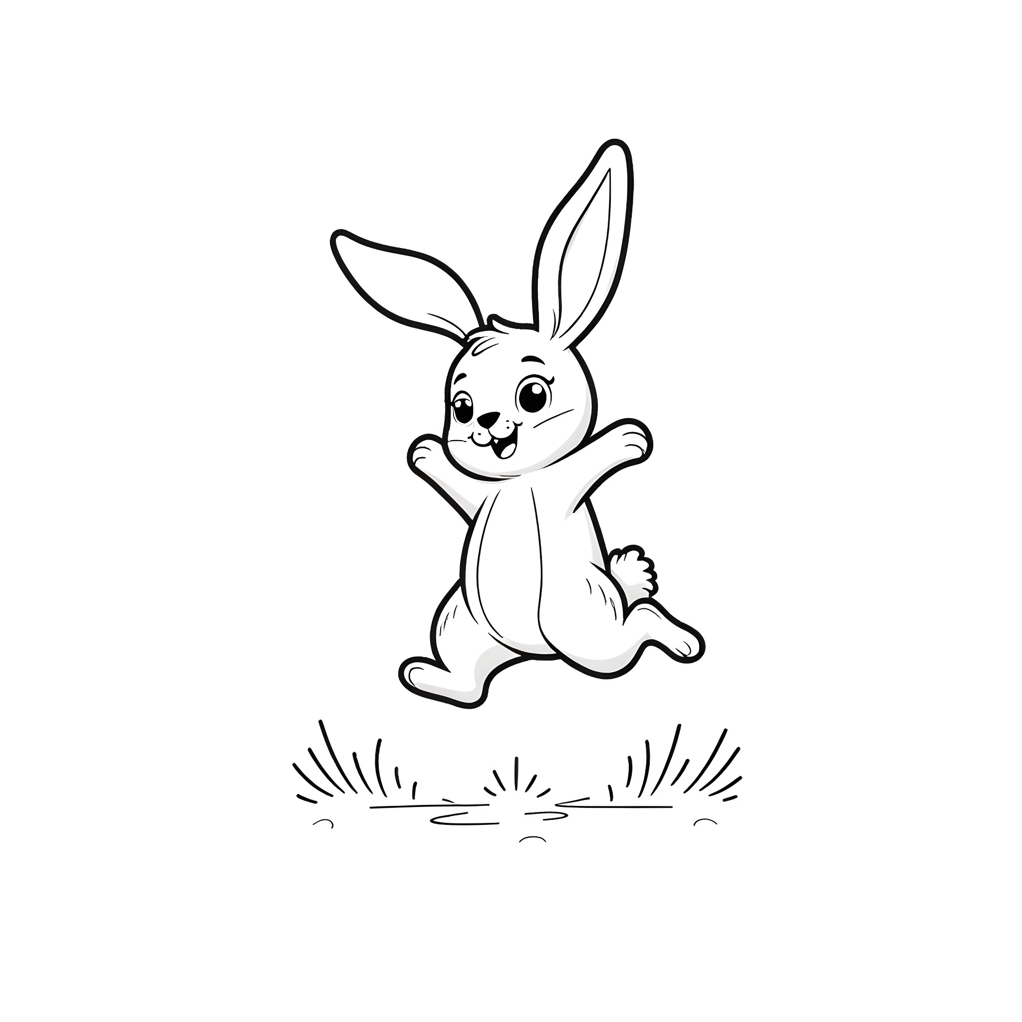 Animal hopping playfully on grass Coloring Page (free black-and-white line drawing printable PDF for all, from beginners to advanced learners, including children, teens, adults, and seniors)