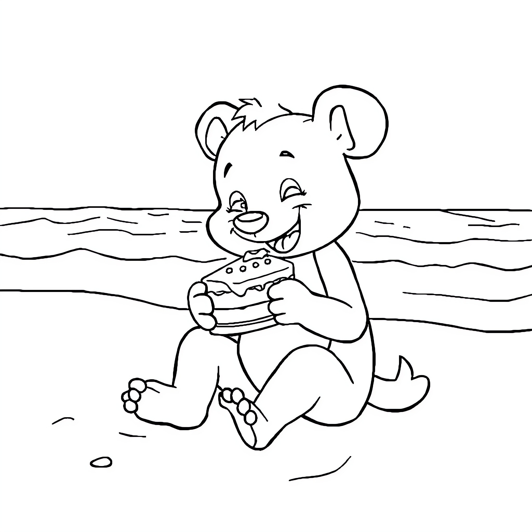 Bluey enjoying a picnic at the beach Coloring Page (free black-and-white line drawing printable PDF for all, from beginners to advanced learners, including children, teens, adults, and seniors)