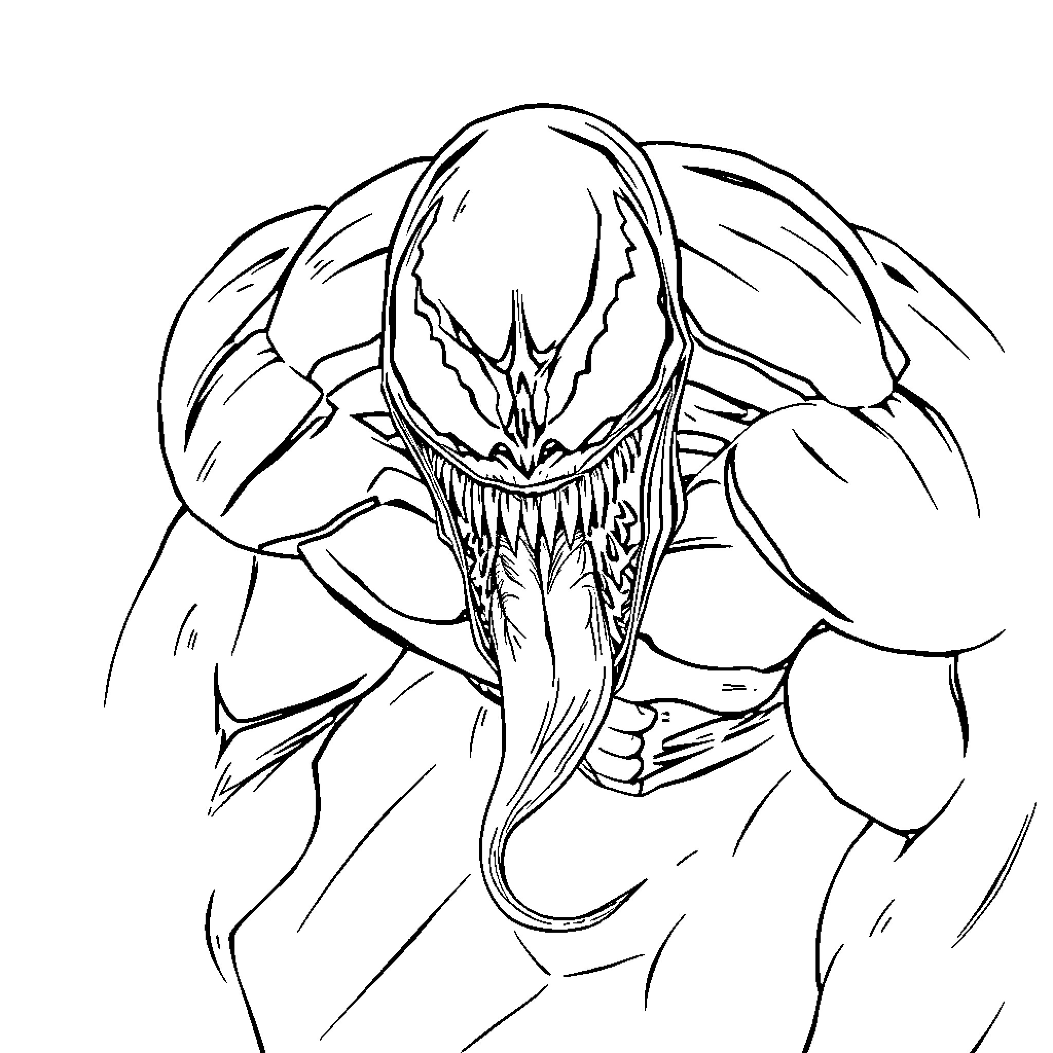 Venom unleashing fierce claws and fangs Coloring Page (free black-and-white line drawing printable PDF for all, from beginners to advanced learners, including children, teens, adults, and seniors)