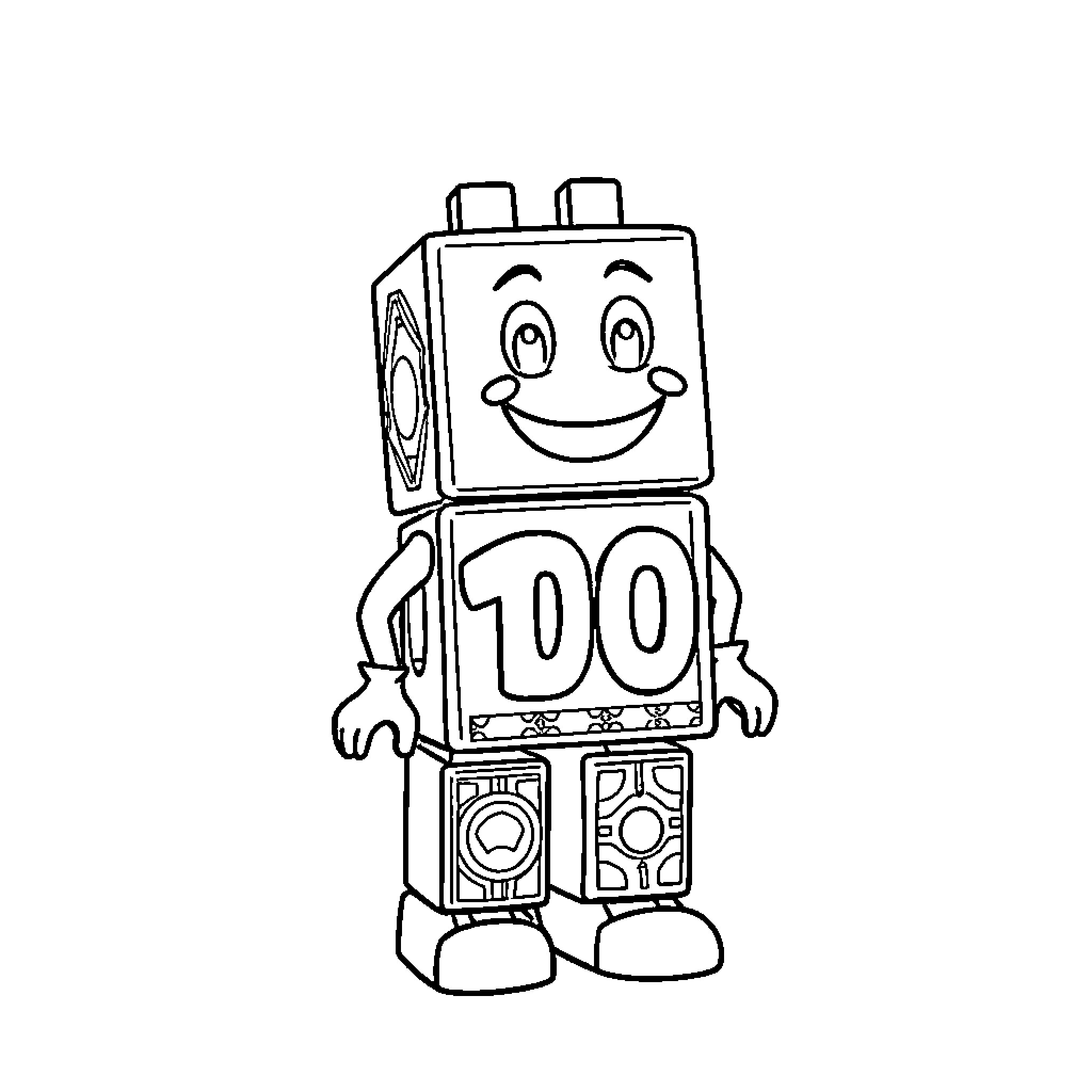 Numberblock having a cheerful expression Coloring Page (free black-and-white line drawing printable PDF for all, from beginners to advanced learners, including children, teens, adults, and seniors)