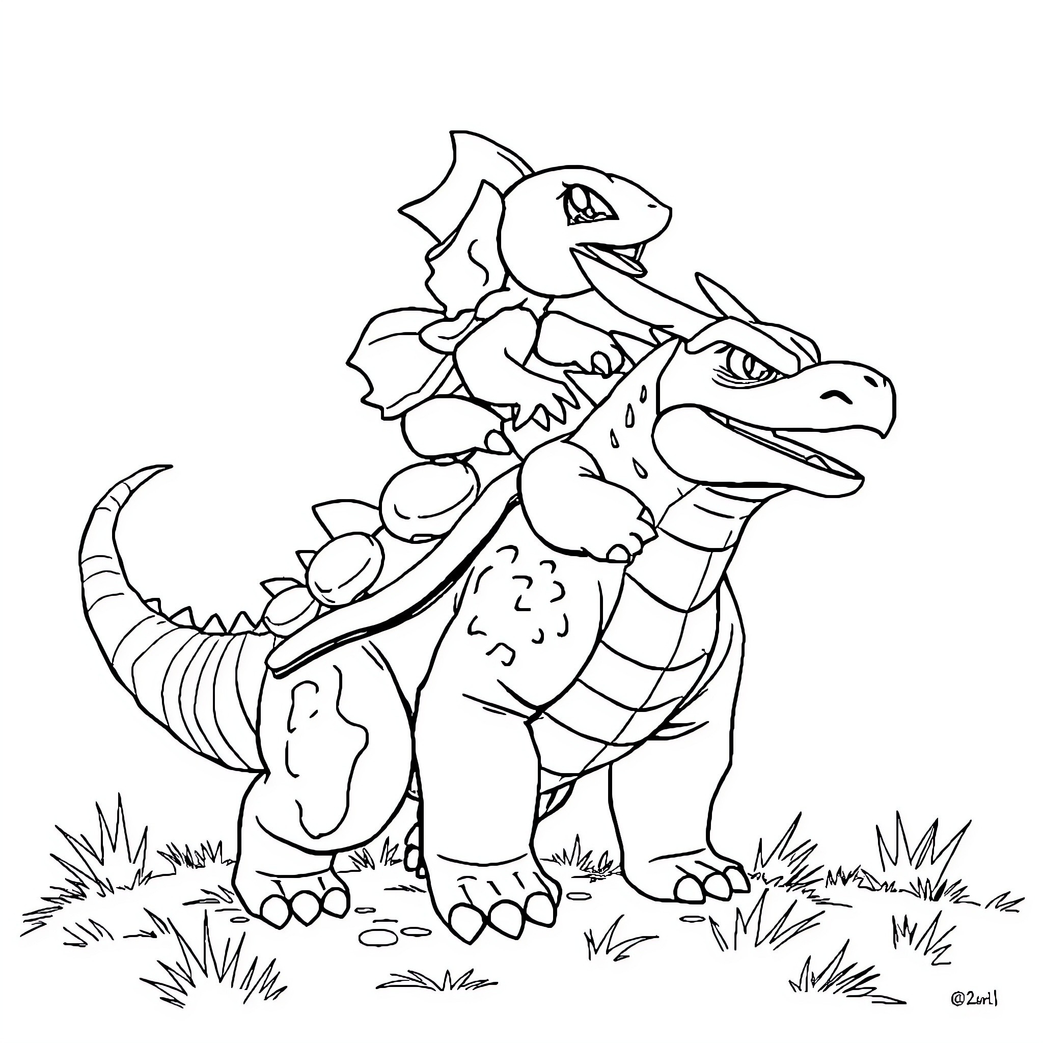 Totodile exploring the natural surroundings Coloring Page (free black-and-white line drawing printable PDF for all, from beginners to advanced learners, including children, teens, adults, and seniors)