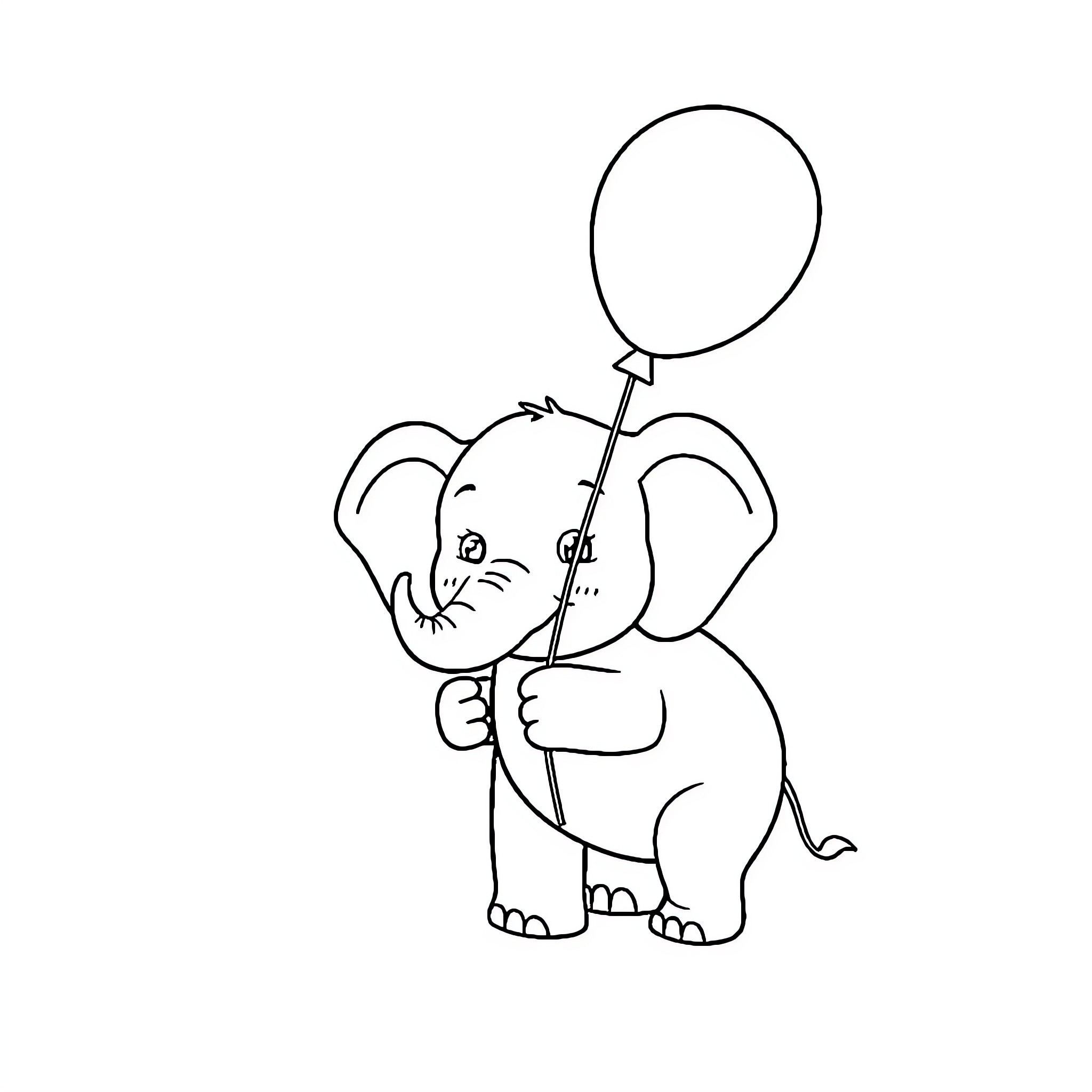 Elephant playing with balloon Coloring Page (free black-and-white line drawing printable PDF for all, from beginners to advanced learners, including children, teens, adults, and seniors)