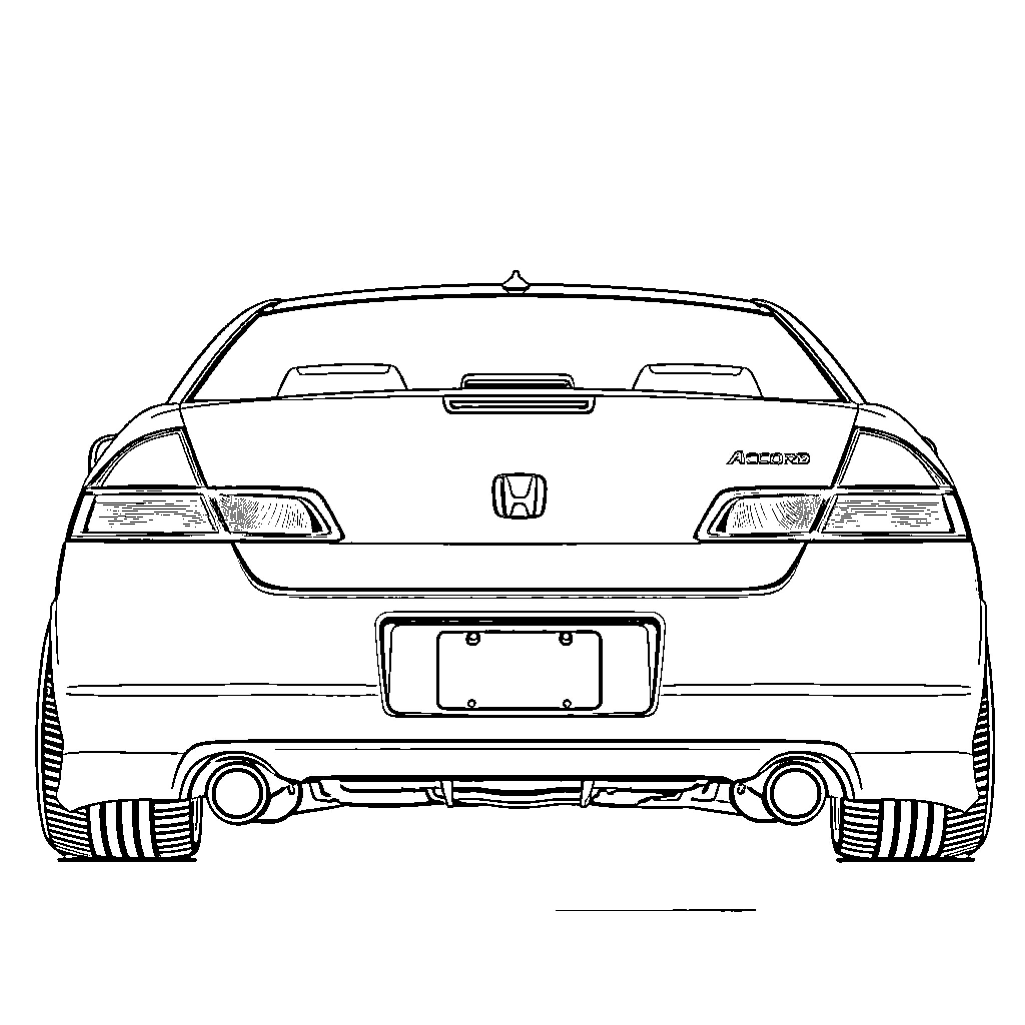 Accord sports car's rear view design Coloring Page (free black-and-white line drawing printable PDF for all, from beginners to advanced learners, including children, teens, adults, and seniors)