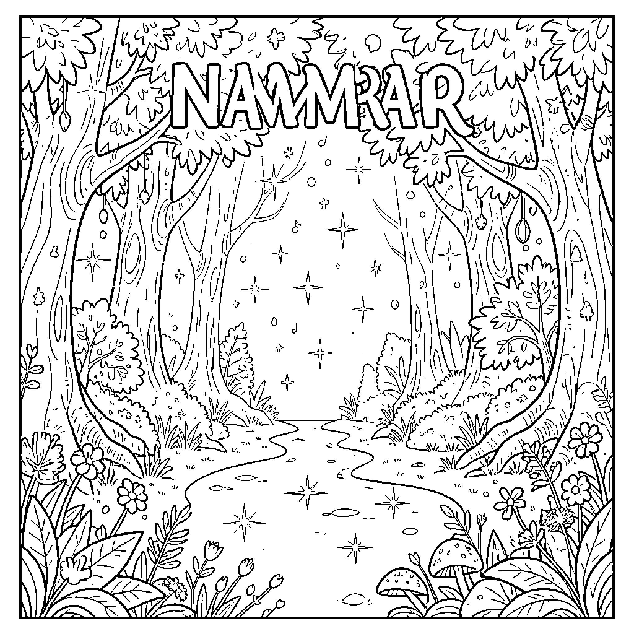 Cinamarol: Whimsical Forest Exploration Coloring Page (free black-and-white line drawing printable PDF for all, from beginners to advanced learners, including children, teens, adults, and seniors)