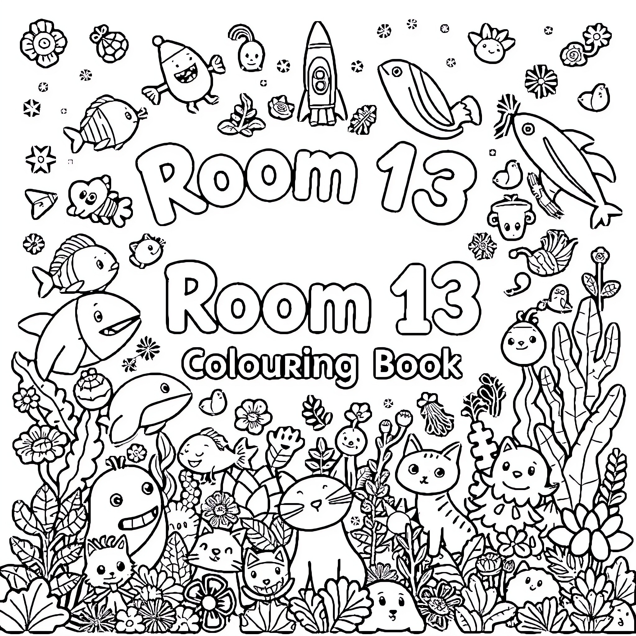 Room 13 Colouring Book characters and scenes Coloring Page (free black-and-white line drawing printable PDF for all, from beginners to advanced learners, including children, teens, adults, and seniors)