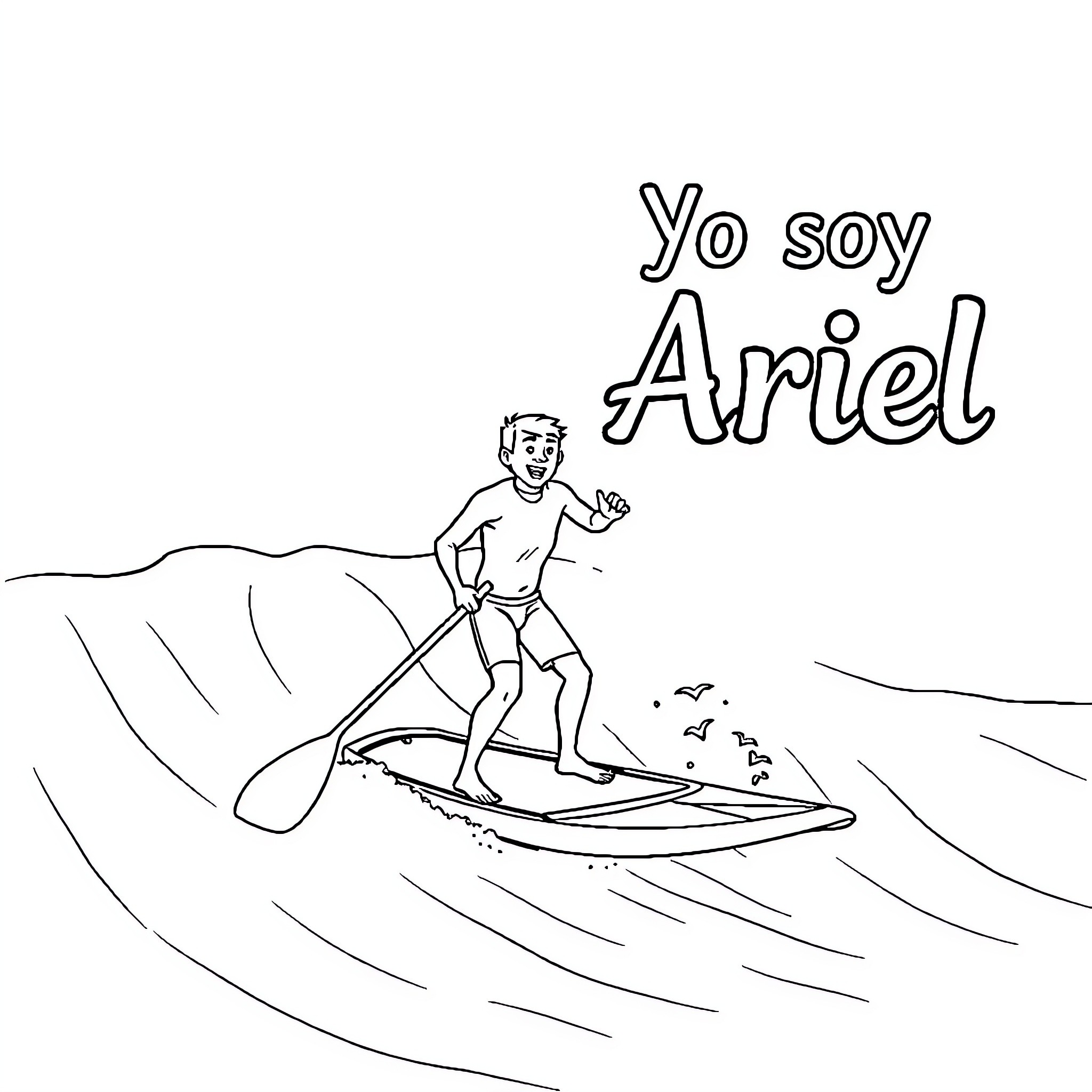 Hombre surfing ocean waves Coloring Page (free black-and-white line drawing printable PDF for all, from beginners to advanced learners, including children, teens, adults, and seniors)