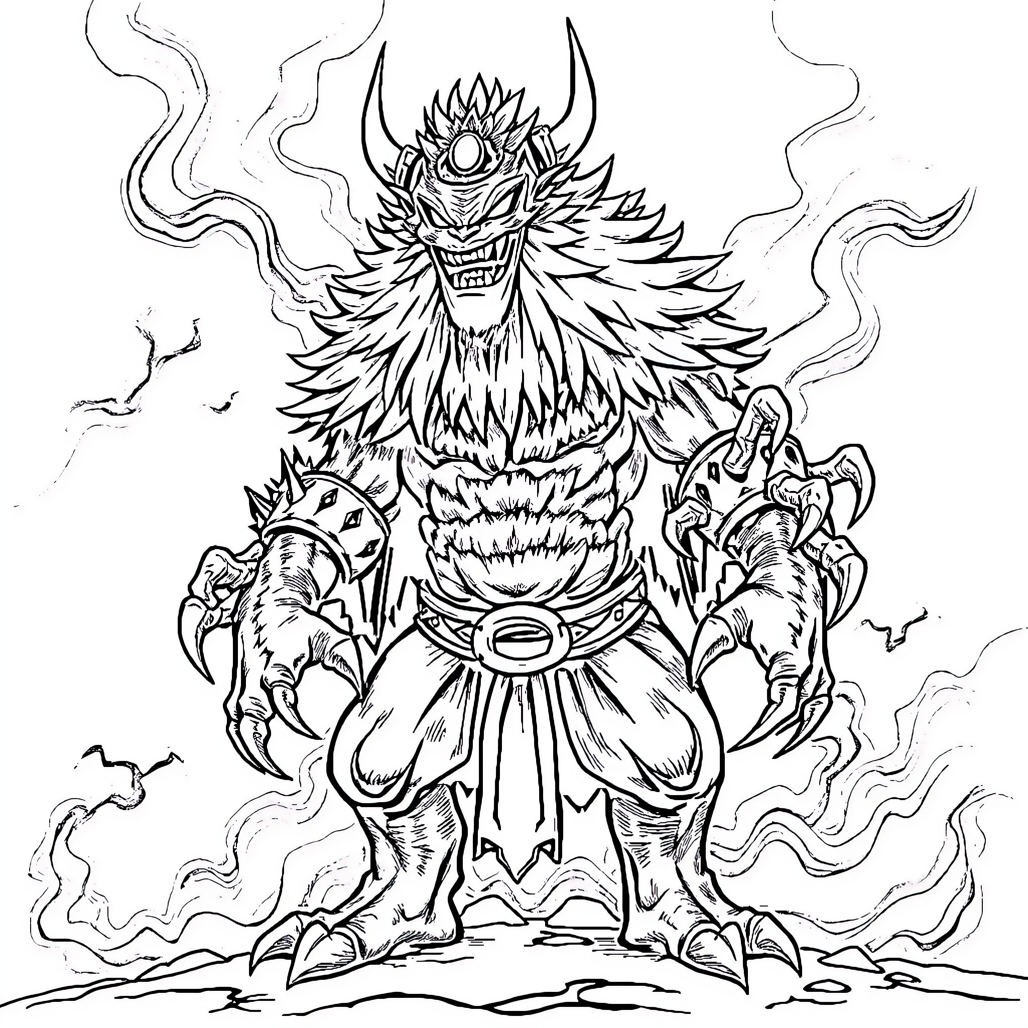 Sukuna's Demonic Transformation and Fury Coloring Page (free black-and-white line drawing printable PDF for all, from beginners to advanced learners, including children, teens, adults, and seniors)
