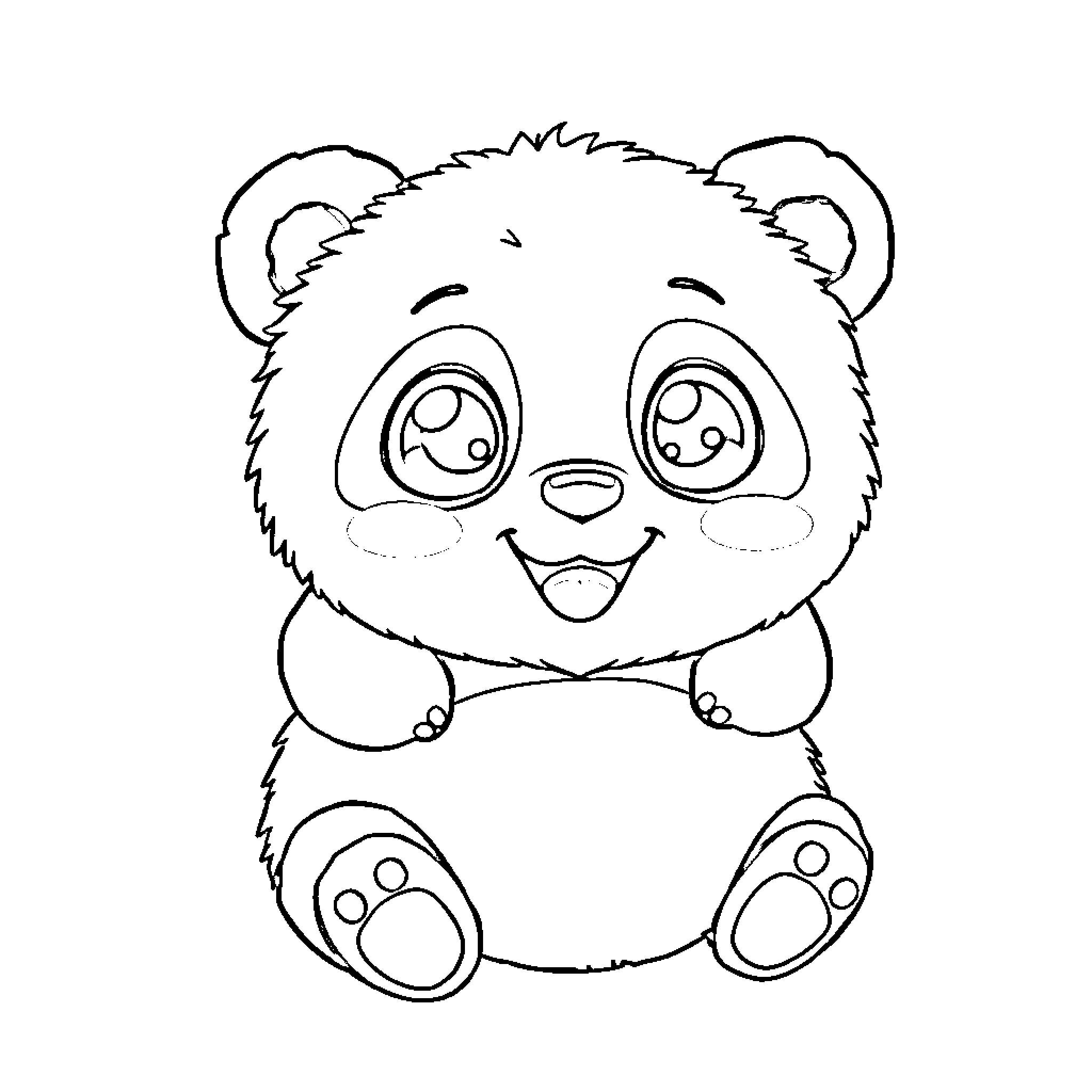 Panda bear smiling happily Coloring Page (free black-and-white line drawing printable PDF for all, from beginners to advanced learners, including children, teens, adults, and seniors)