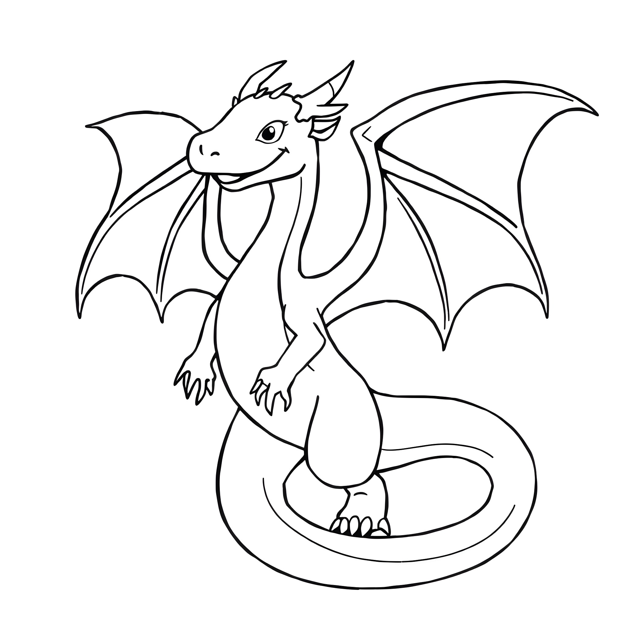 Dragon spreading its wings Coloring Page (free black-and-white line drawing printable PDF for all, from beginners to advanced learners, including children, teens, adults, and seniors)