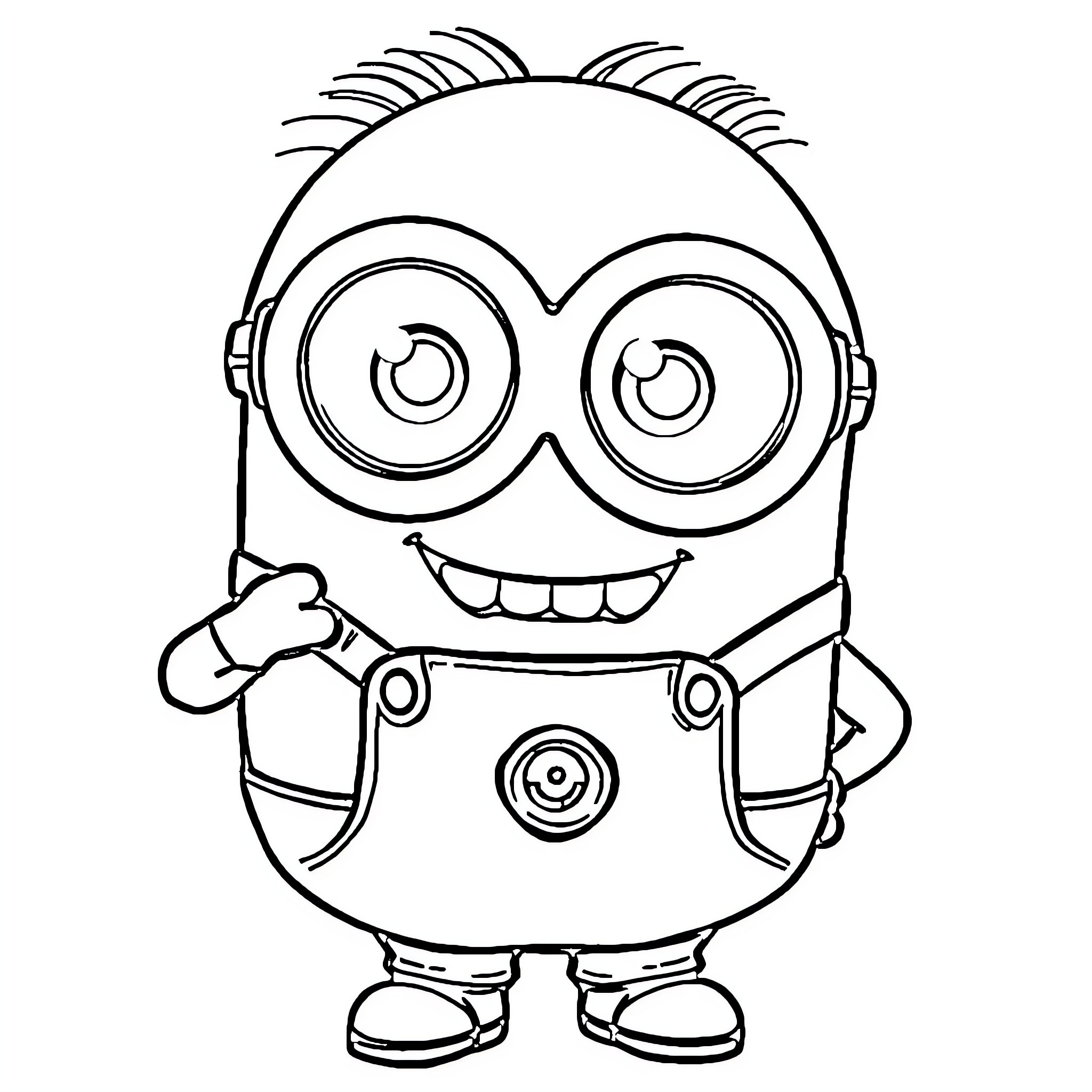 Minion character with happy expression and outfit Coloring Page (free black-and-white line drawing printable PDF for all, from beginners to advanced learners, including children, teens, adults, and seniors)