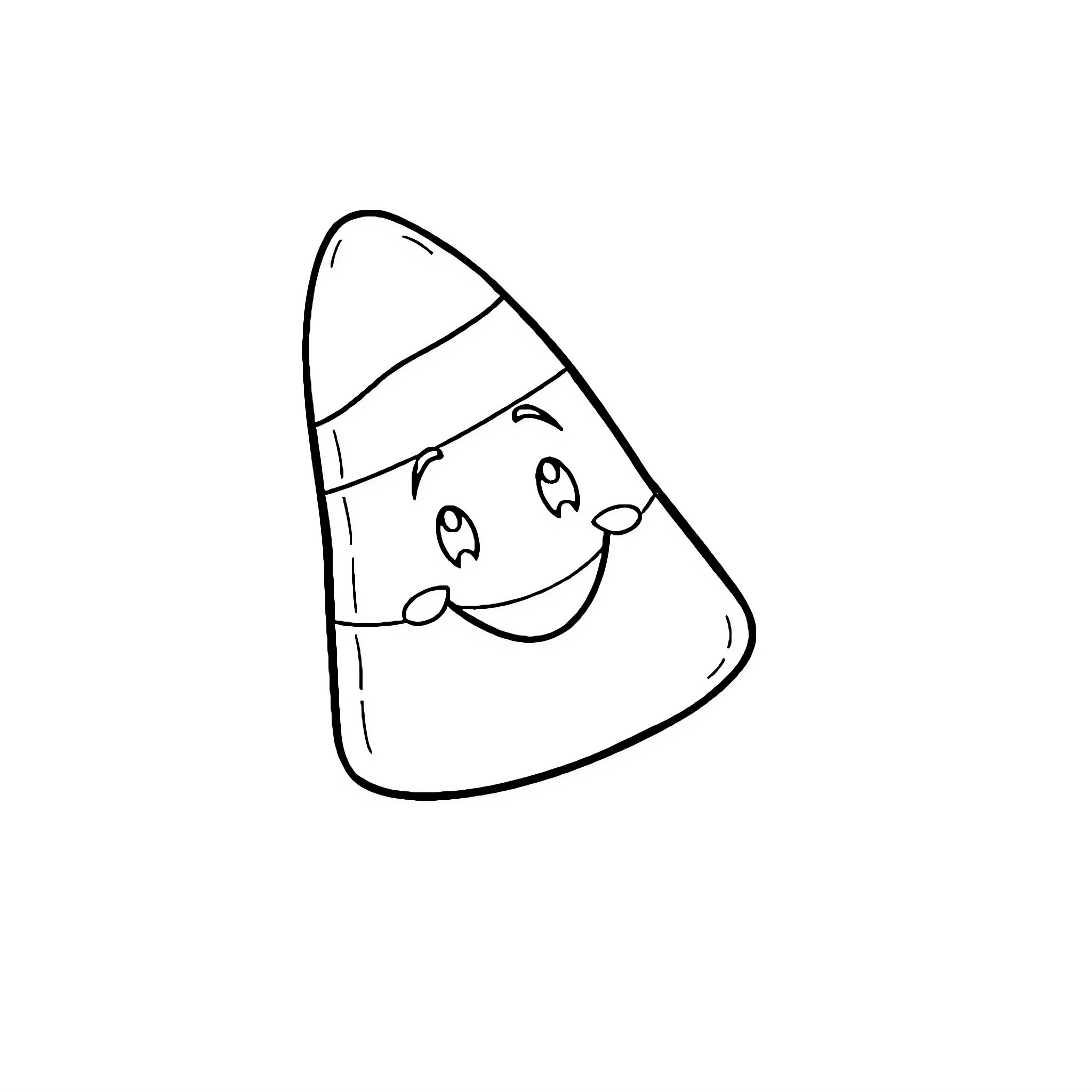 Candy Corn character with a happy expression Coloring Page (free black-and-white line drawing printable PDF for all, from beginners to advanced learners, including children, teens, adults, and seniors)