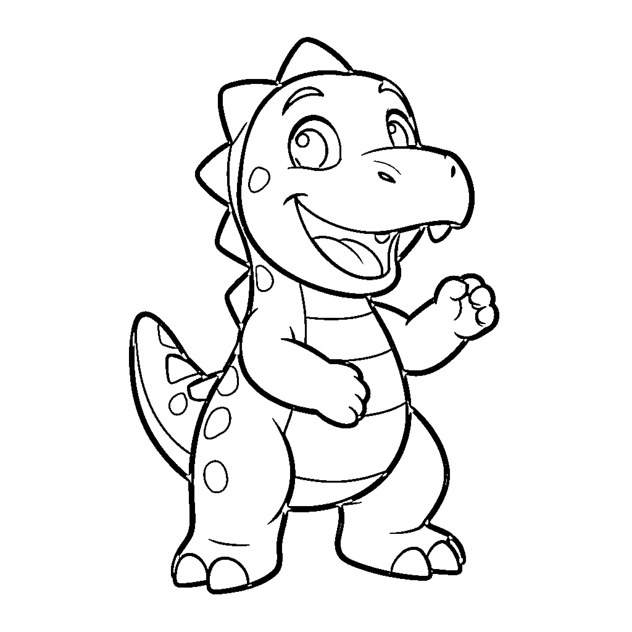 Yoschi smiling happily while standing and waving Coloring Page (free black-and-white line drawing printable PDF for all, from beginners to advanced learners, including children, teens, adults, and seniors)