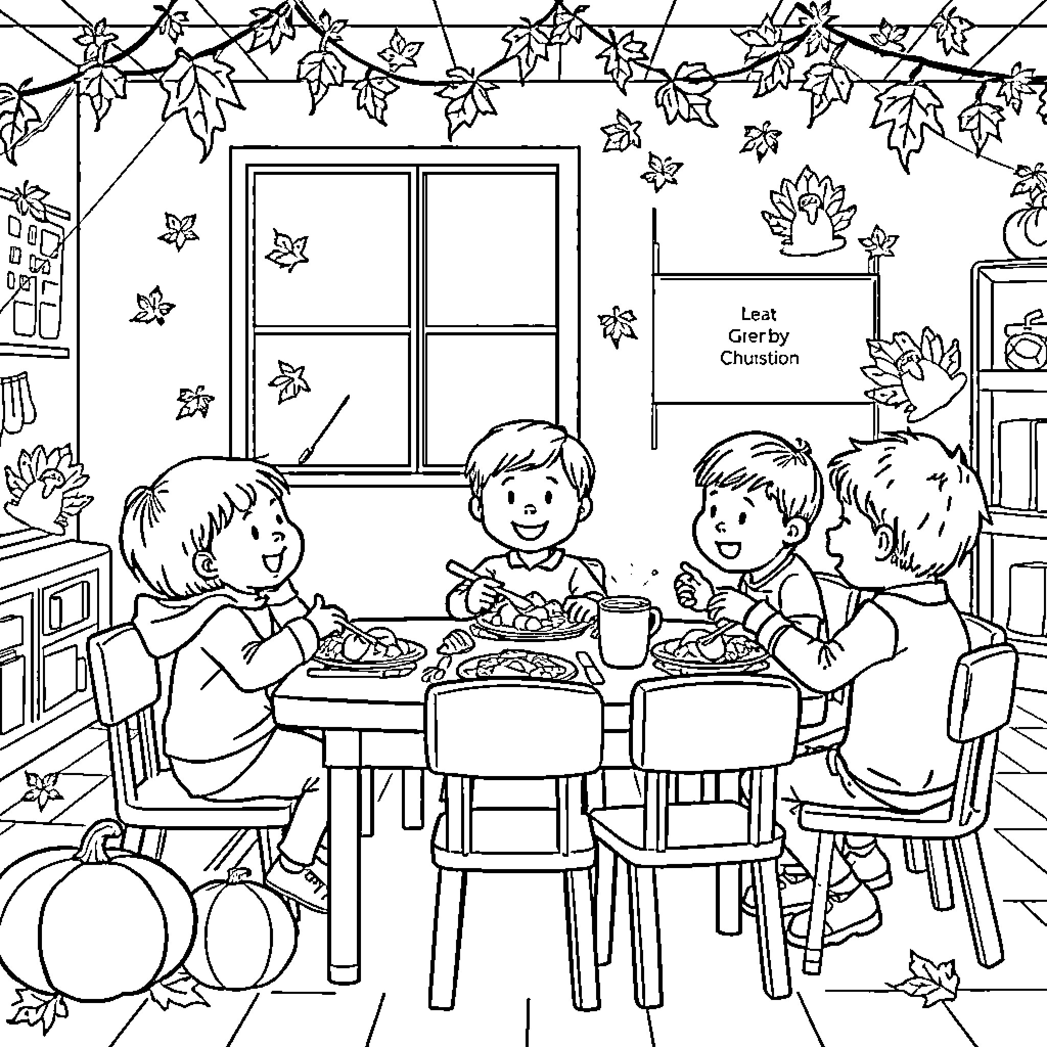 Child family enjoying a meal together Coloring Page (free black-and-white line drawing printable PDF for all, from beginners to advanced learners, including children, teens, adults, and seniors)