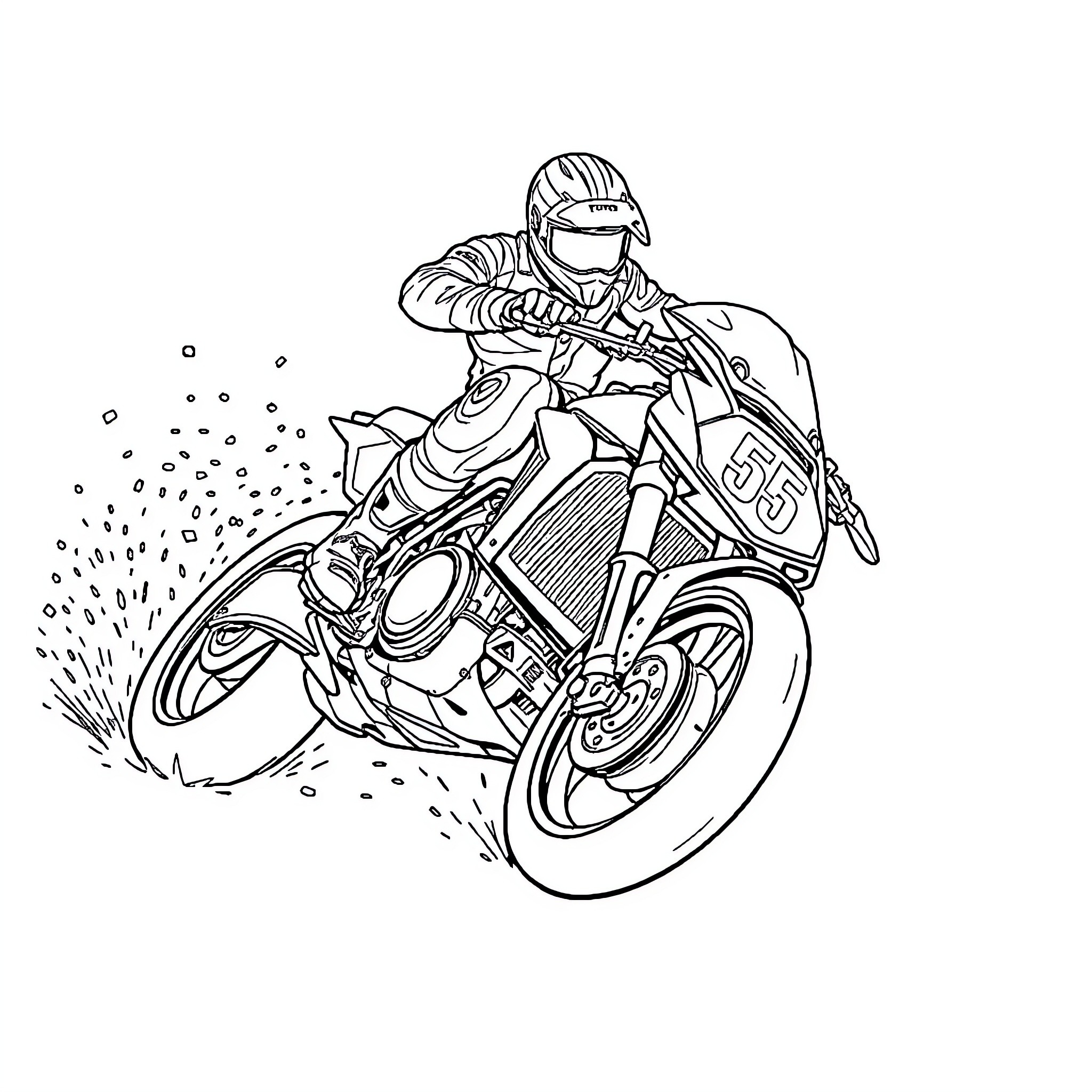 Chase Sexton racing his motorcycle at high speed Coloring Page (free black-and-white line drawing printable PDF for all, from beginners to advanced learners, including children, teens, adults, and seniors)