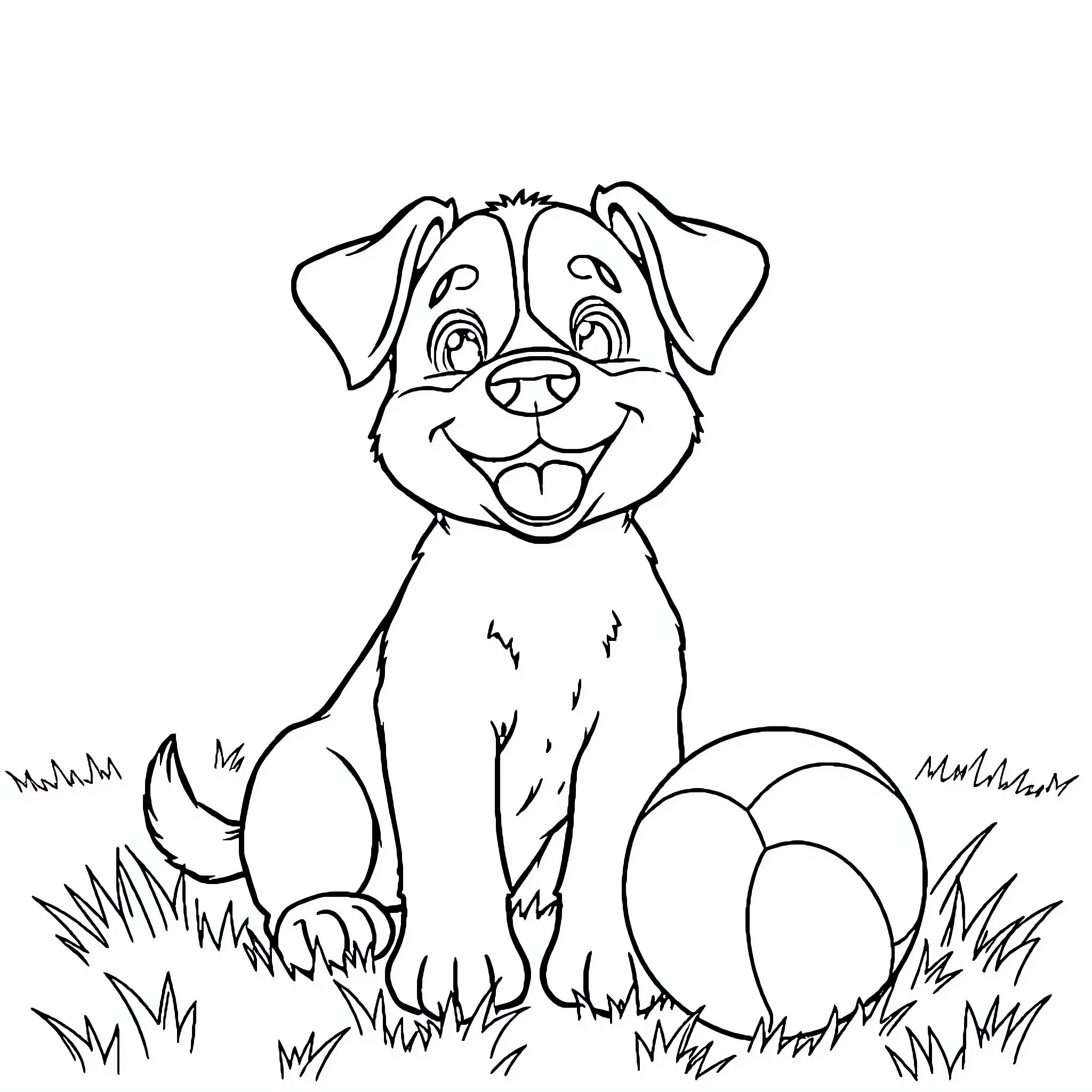 Dog playing in the grass Coloring Page (free black-and-white line drawing printable PDF for all, from beginners to advanced learners, including children, teens, adults, and seniors)