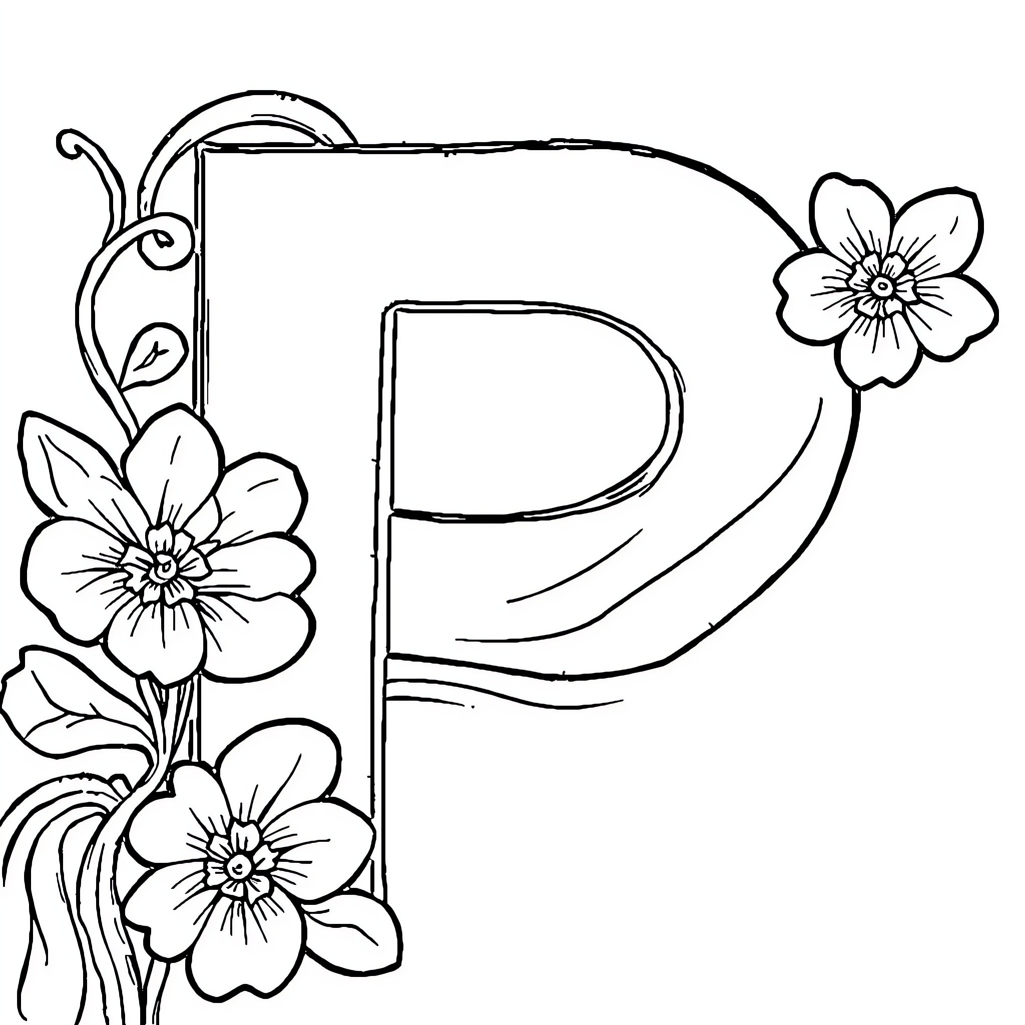 Playful Petals Decorating Lettered Frame Coloring Page (free black-and-white line drawing printable PDF for all, from beginners to advanced learners, including children, teens, adults, and seniors)