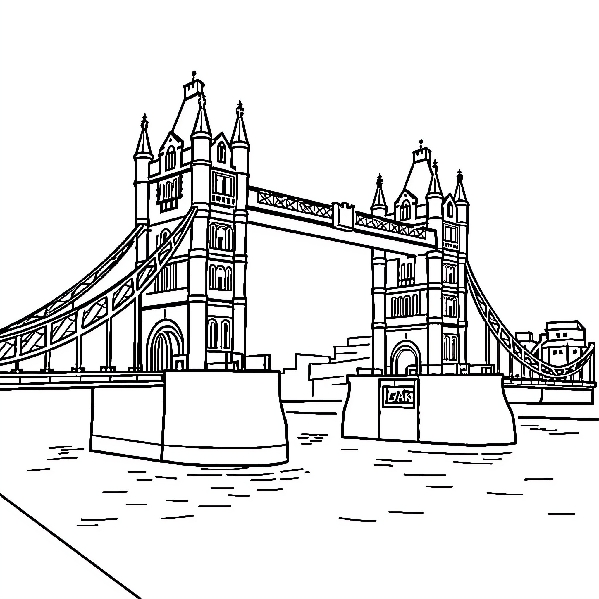 Bridge with ornate architectural features overlooking water Coloring Page (free black-and-white line drawing printable PDF for all, from beginners to advanced learners, including children, teens, adults, and seniors)
