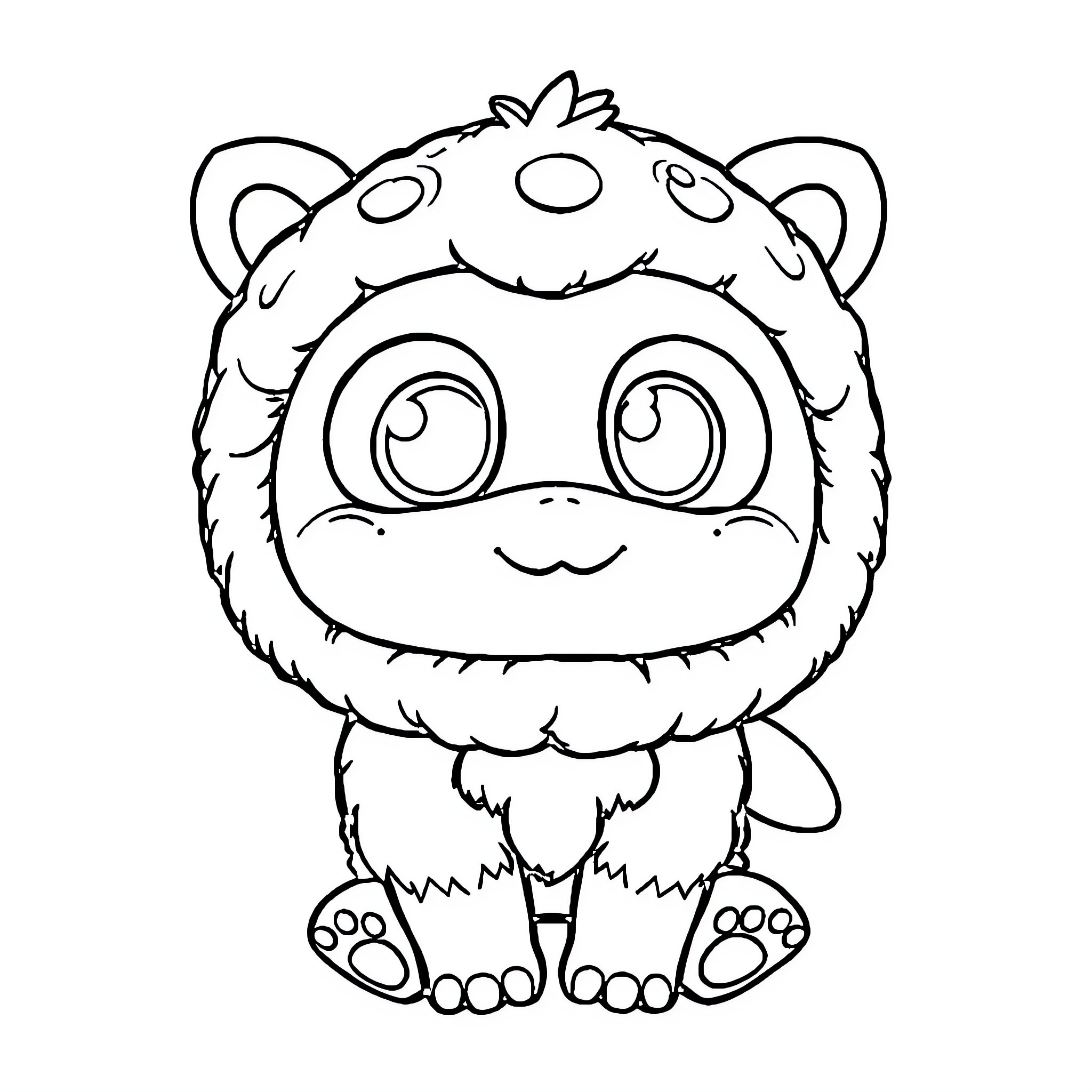 Labubu the Cute and Fuzzy Monster Coloring Page (free black-and-white line drawing printable PDF for all, from beginners to advanced learners, including children, teens, adults, and seniors)