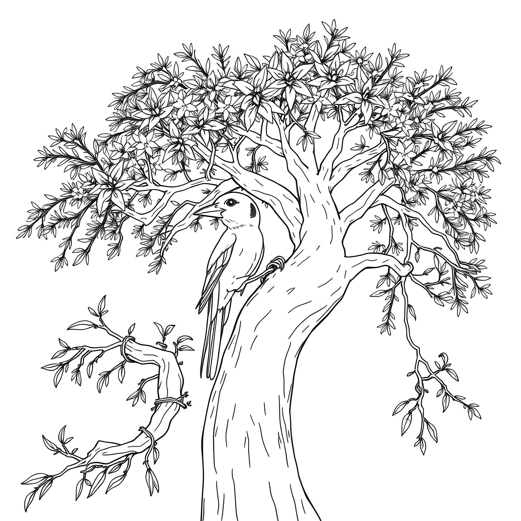 Chinavia Hilaris: A Majestic Tree in Bloom Coloring Page (free black-and-white line drawing printable PDF for all, from beginners to advanced learners, including children, teens, adults, and seniors)