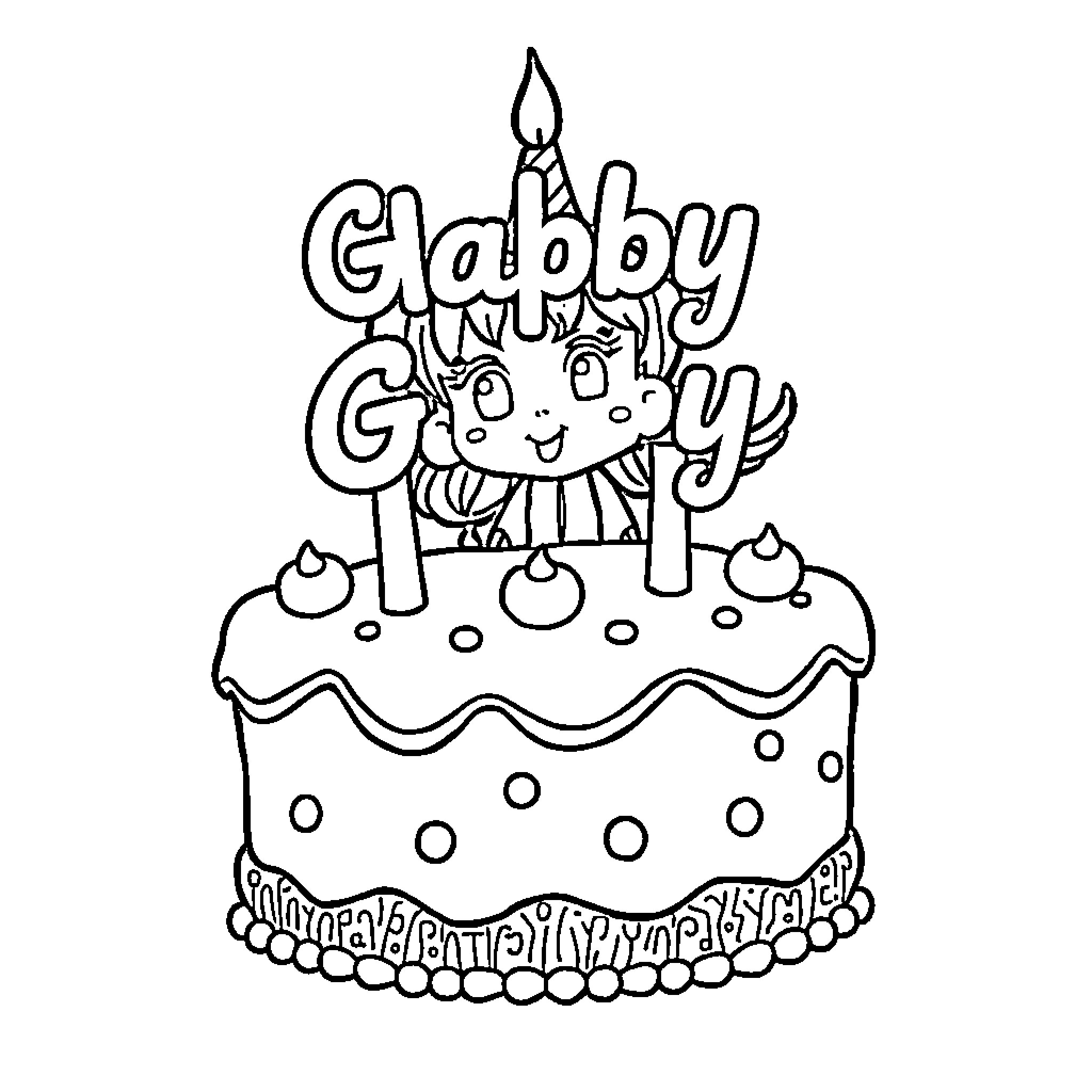 Cake with a happy and excited figure Coloring Page (free black-and-white line drawing printable PDF for all, from beginners to advanced learners, including children, teens, adults, and seniors)