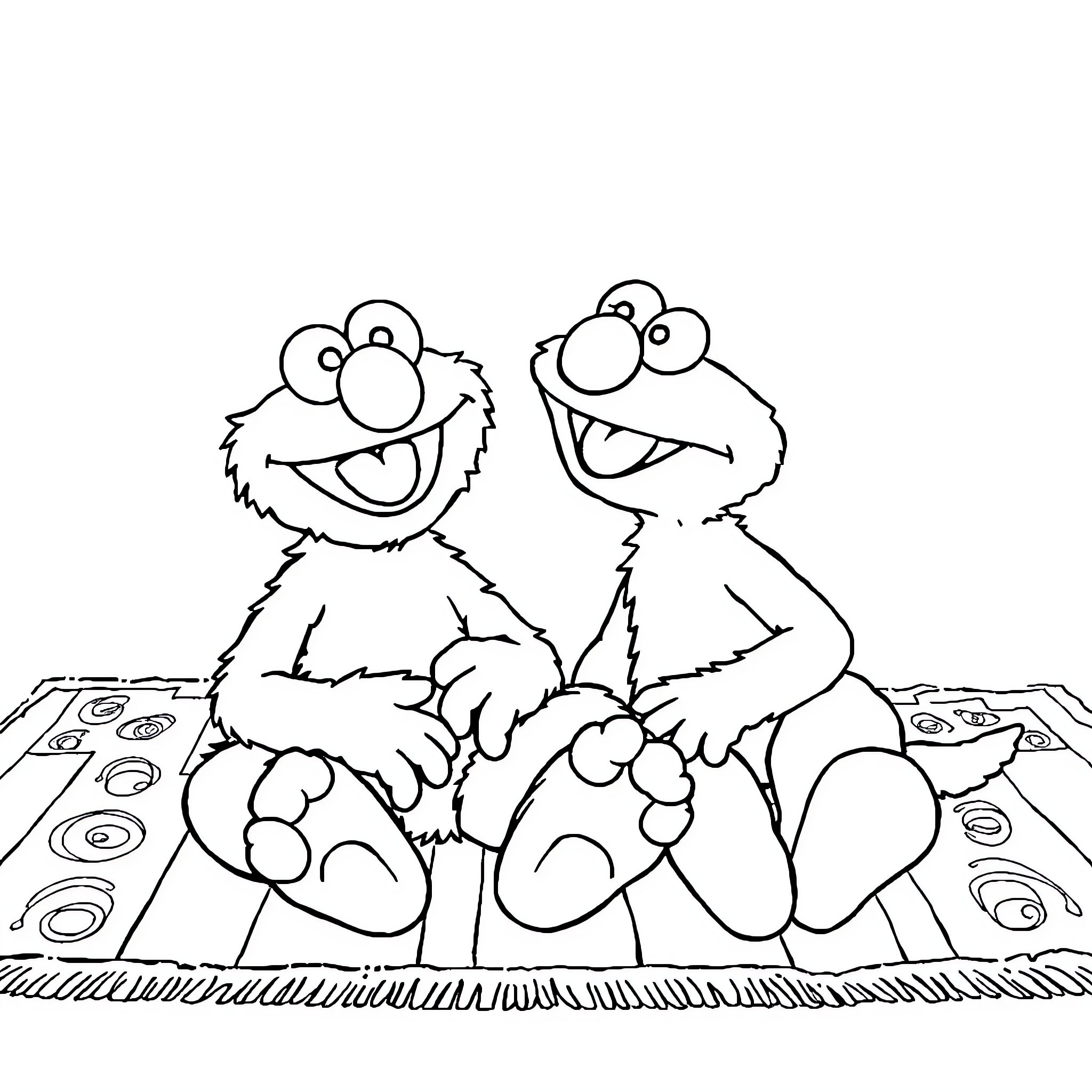 Ms Rachel's silly friends playing together on the floor Coloring Page (free black-and-white line drawing printable PDF for all, from beginners to advanced learners, including children, teens, adults, and seniors)