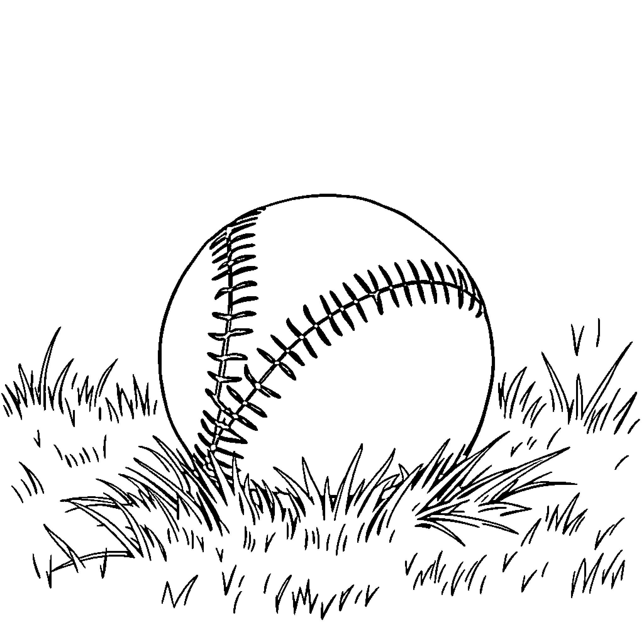 Baseball resting in the grassy field Coloring Page (free black-and-white line drawing printable PDF for all, from beginners to advanced learners, including children, teens, adults, and seniors)