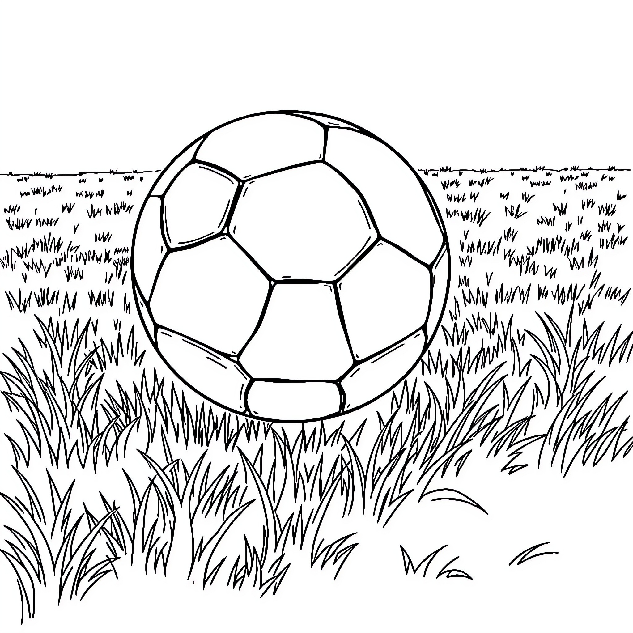 Gameball in the grassy field Coloring Page (free black-and-white line drawing printable PDF for all, from beginners to advanced learners, including children, teens, adults, and seniors)