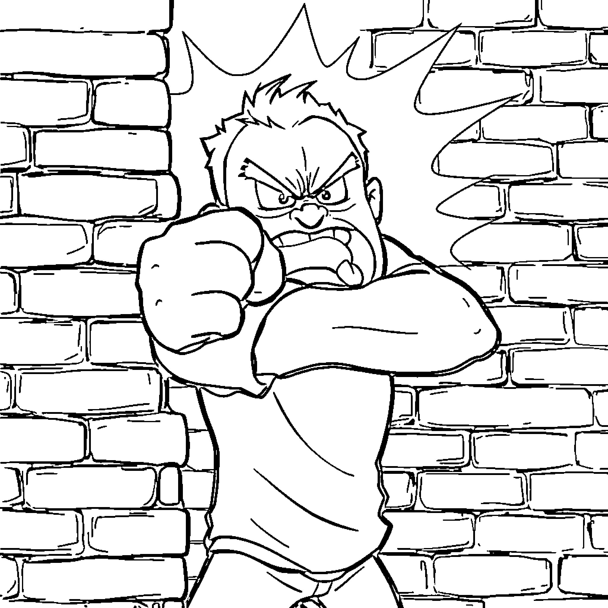 Kyle punching through a brick wall in anger Coloring Page (free black-and-white line drawing printable PDF for all, from beginners to advanced learners, including children, teens, adults, and seniors)