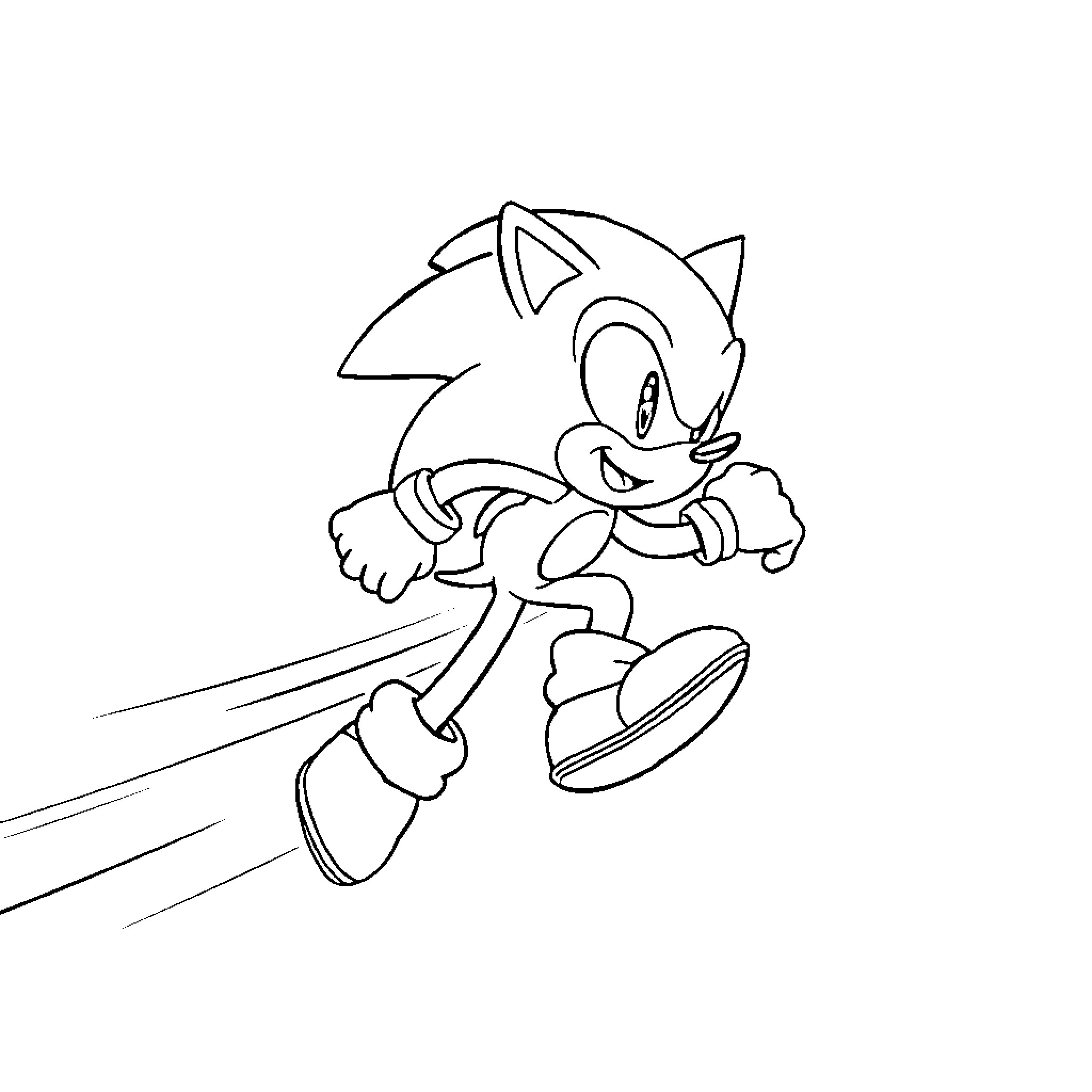Sonic the Hedgehog running with speed Coloring Page (free black-and-white line drawing printable PDF for all, from beginners to advanced learners, including children, teens, adults, and seniors)