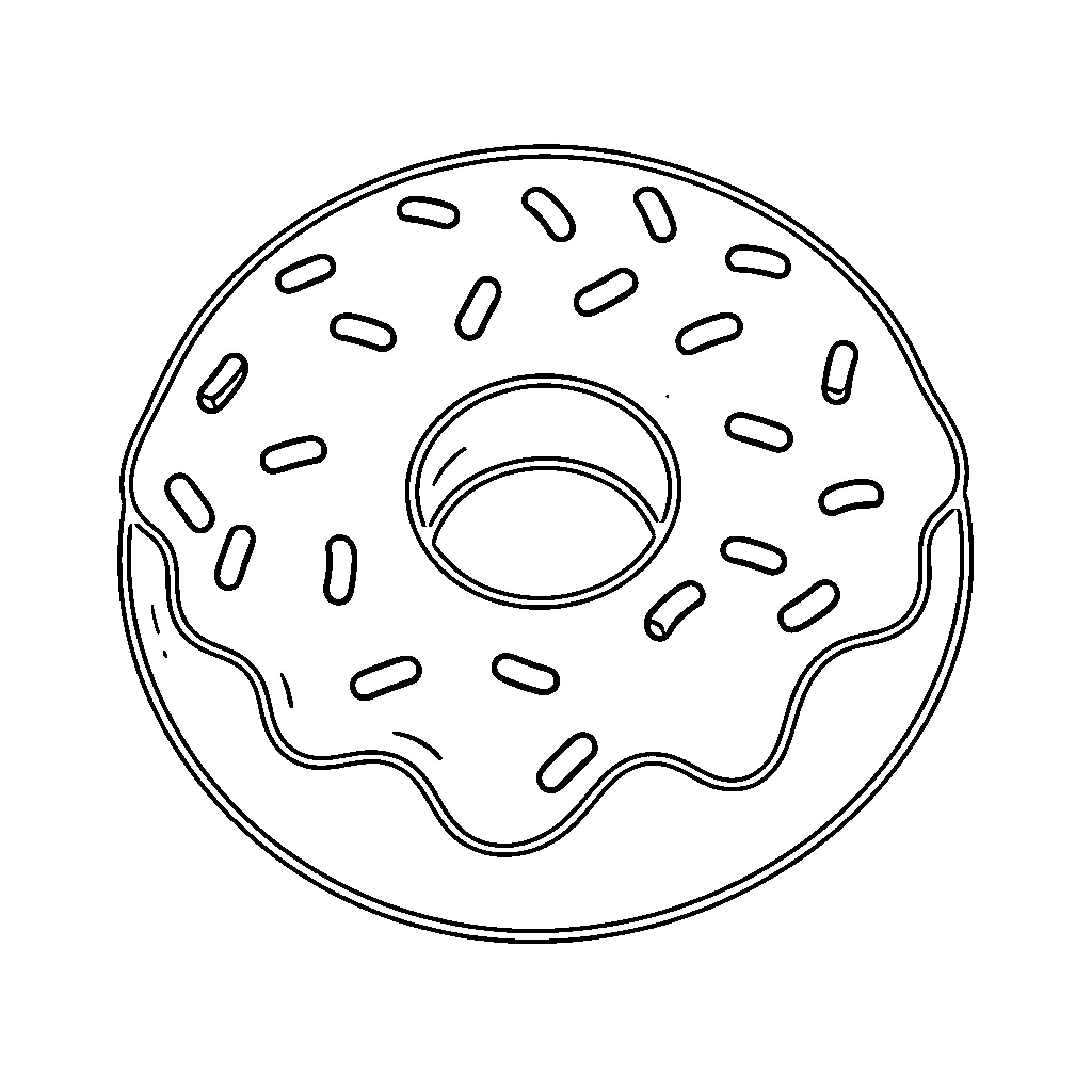 Donut with frosting and sprinkled toppings Coloring Page (free black-and-white line drawing printable PDF for all, from beginners to advanced learners, including children, teens, adults, and seniors)
