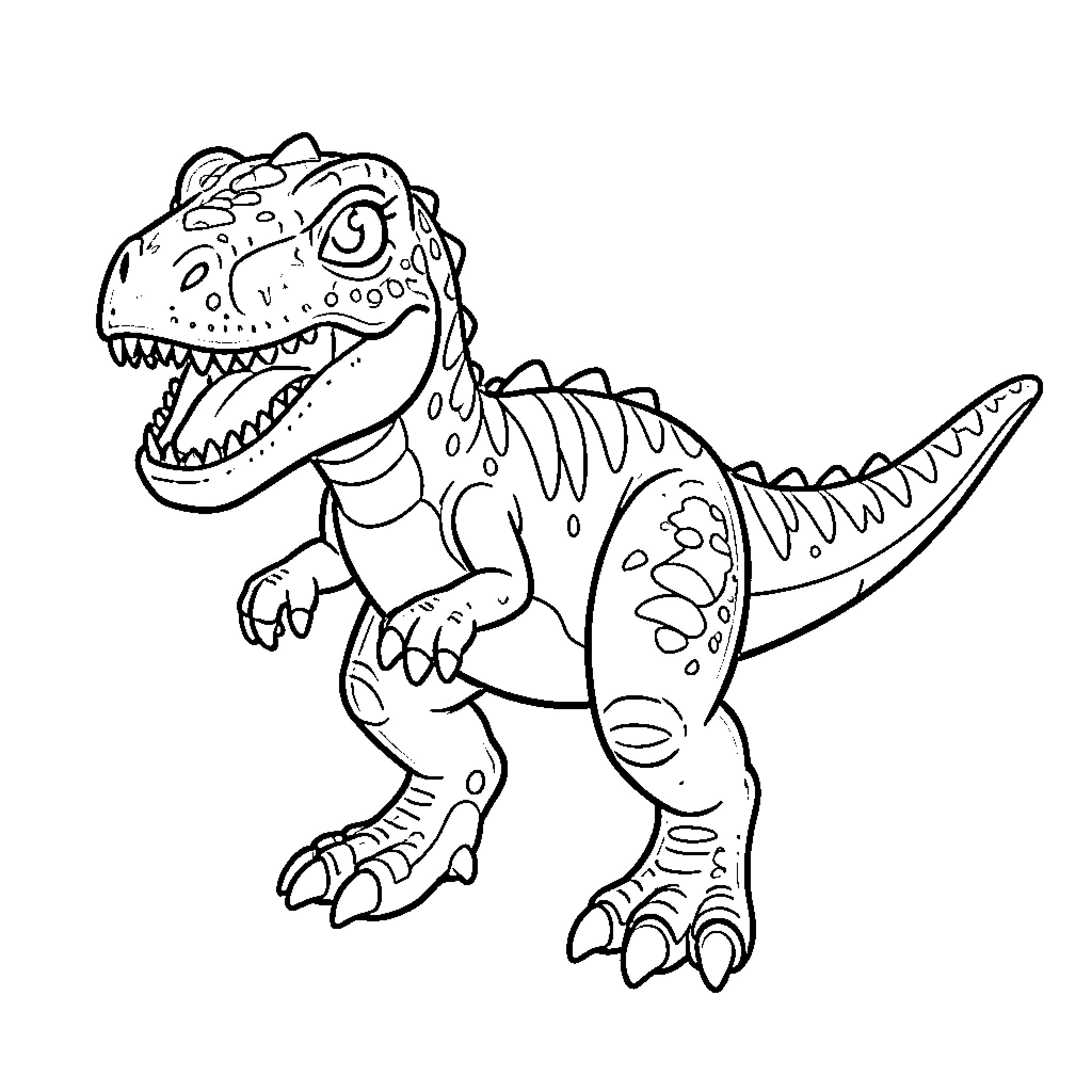 Indoraptor Dinosaur Illustration Coloring Page (free black-and-white line drawing printable PDF for all, from beginners to advanced learners, including children, teens, adults, and seniors)