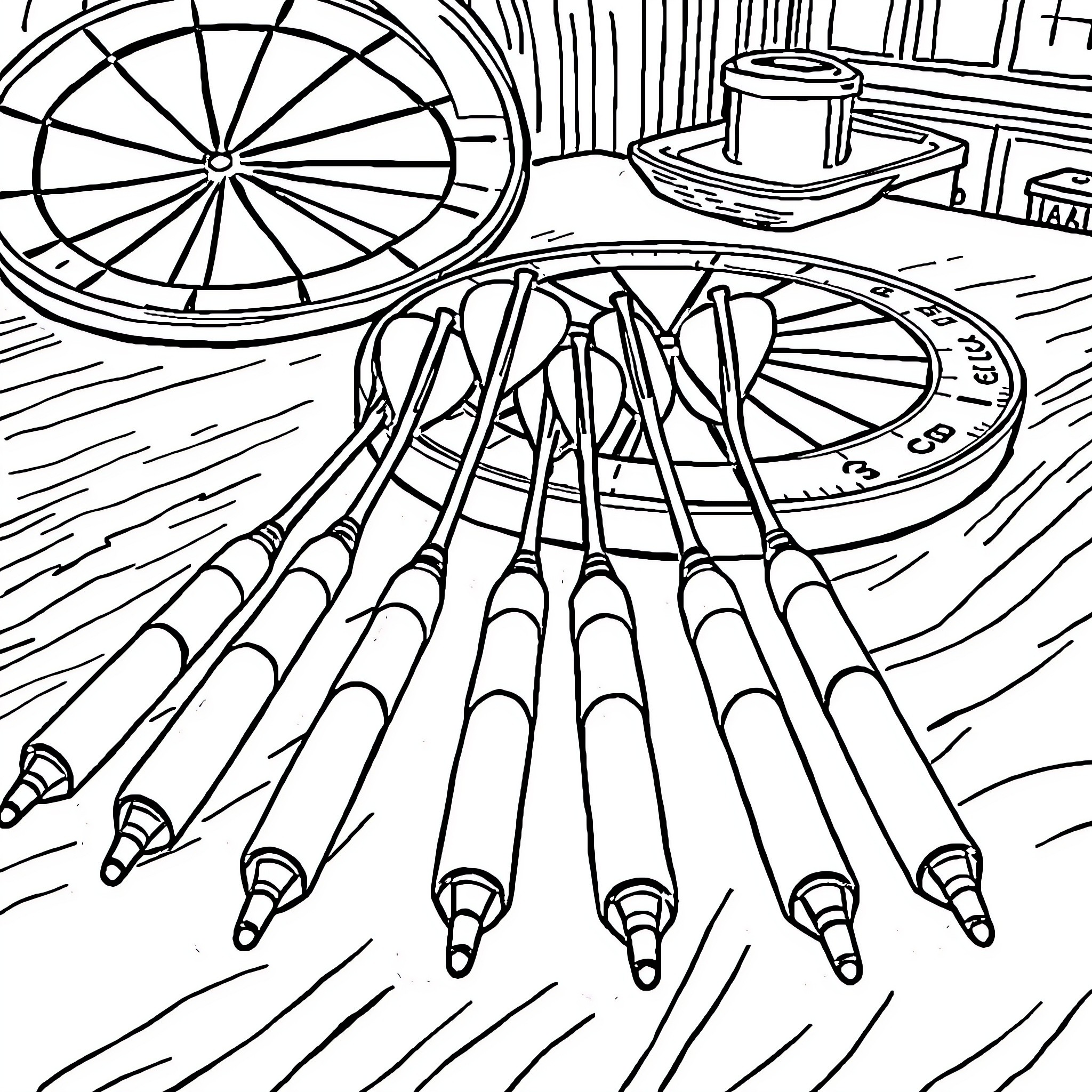 Dart Throwing in the Darts Bar Coloring Page (free black-and-white line drawing printable PDF for all, from beginners to advanced learners, including children, teens, adults, and seniors)