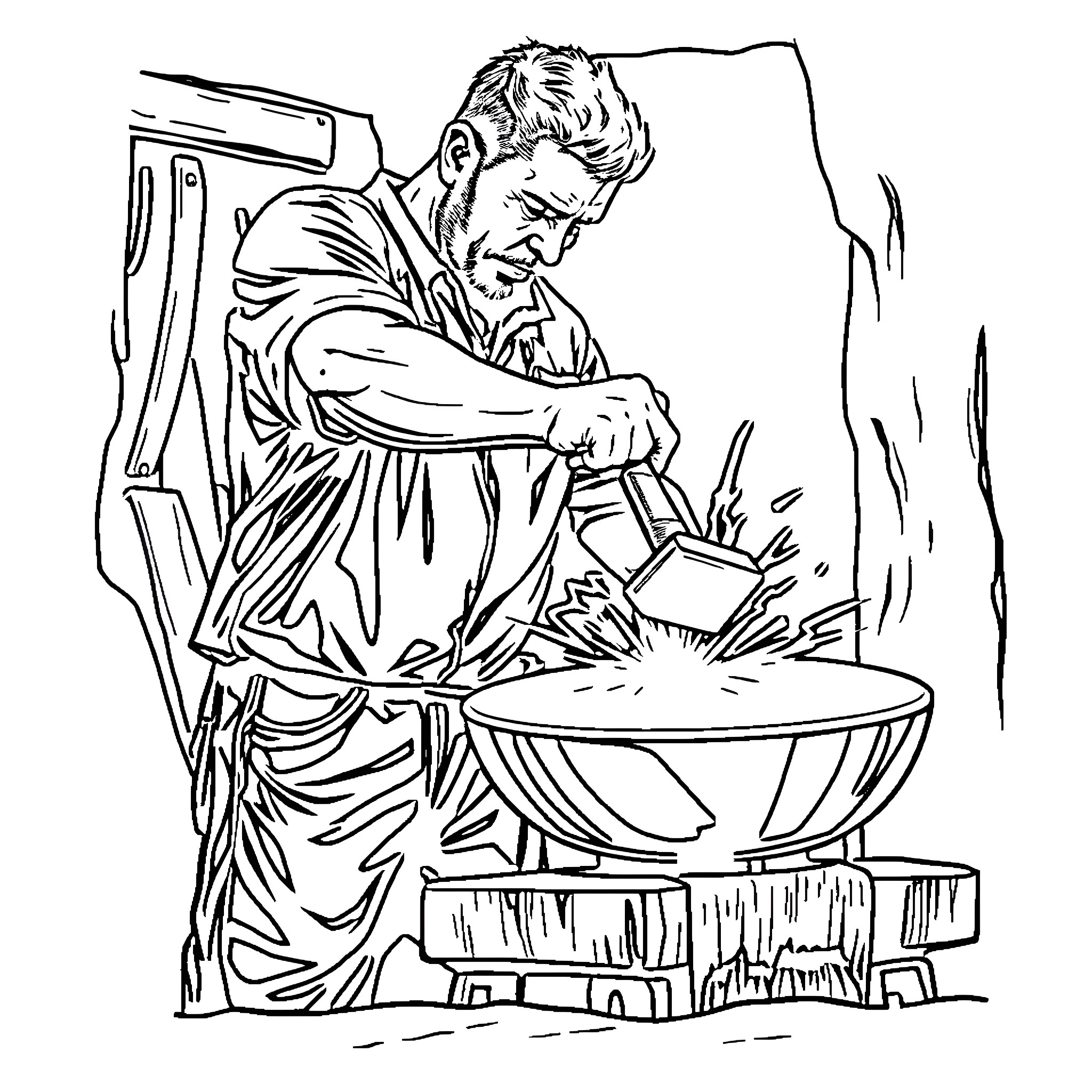 Handpan musician performing with intensity Coloring Page (free black-and-white line drawing printable PDF for all, from beginners to advanced learners, including children, teens, adults, and seniors)