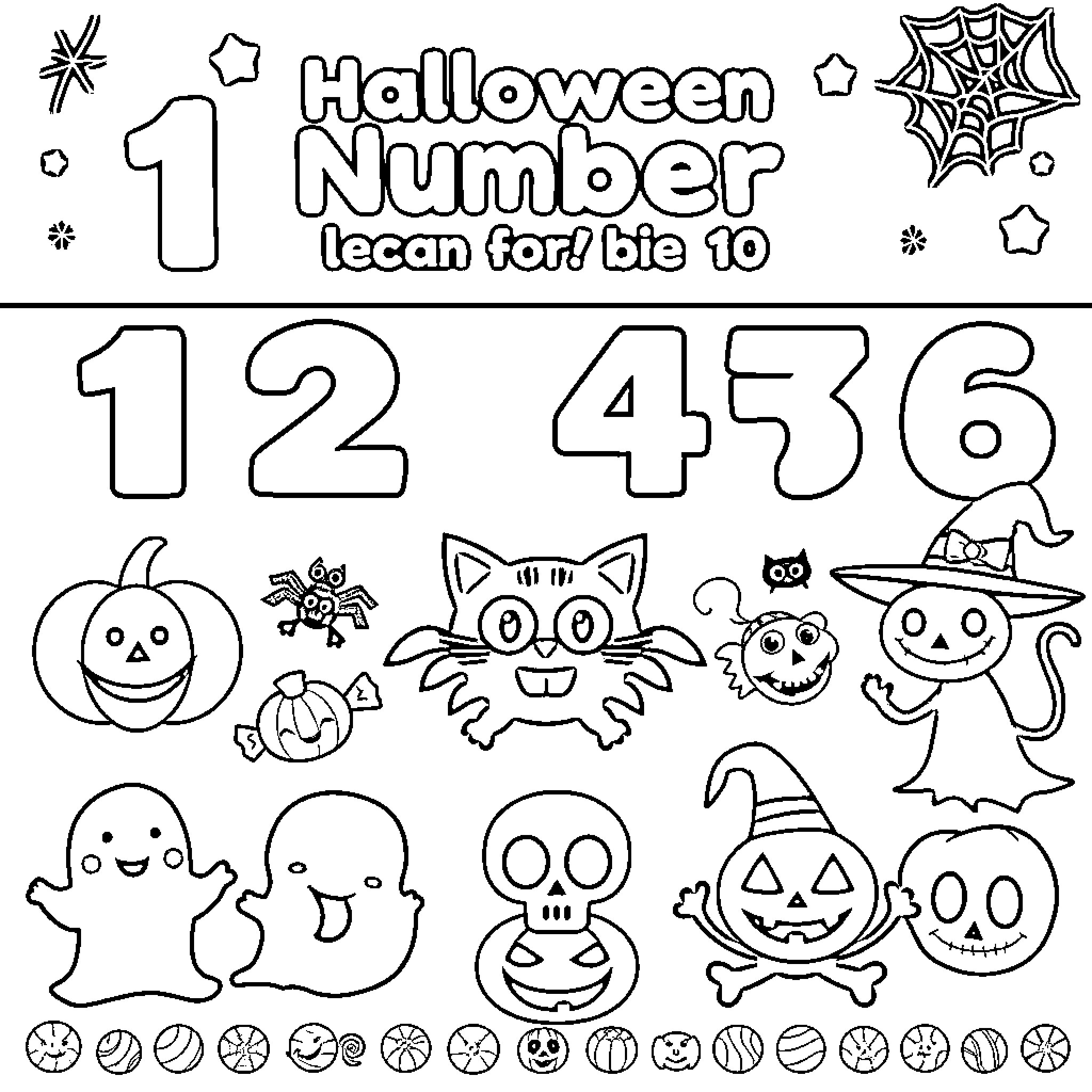 Number 1 Halloween Counting Learn 1 to 10 Coloring Page (free black-and-white line drawing printable PDF for all, from beginners to advanced learners, including children, teens, adults, and seniors)