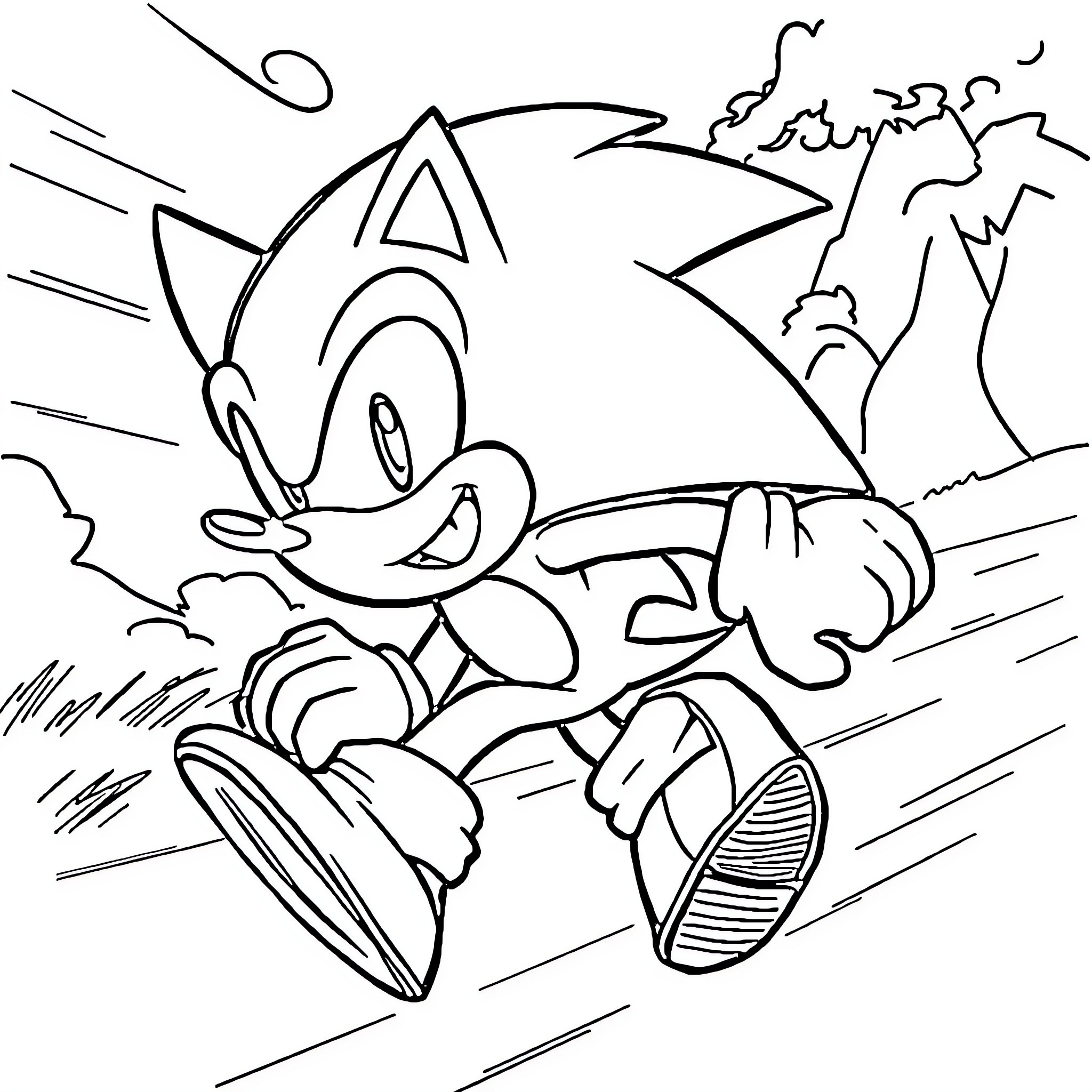 Sonic's speedy adventure in the wilderness Coloring Page (free black-and-white line drawing printable PDF for all, from beginners to advanced learners, including children, teens, adults, and seniors)