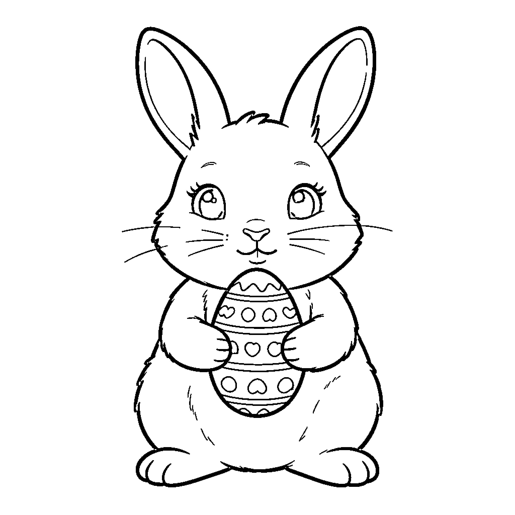 Rabbit with decorated egg Coloring Page (free black-and-white line drawing printable PDF for all, from beginners to advanced learners, including children, teens, adults, and seniors)