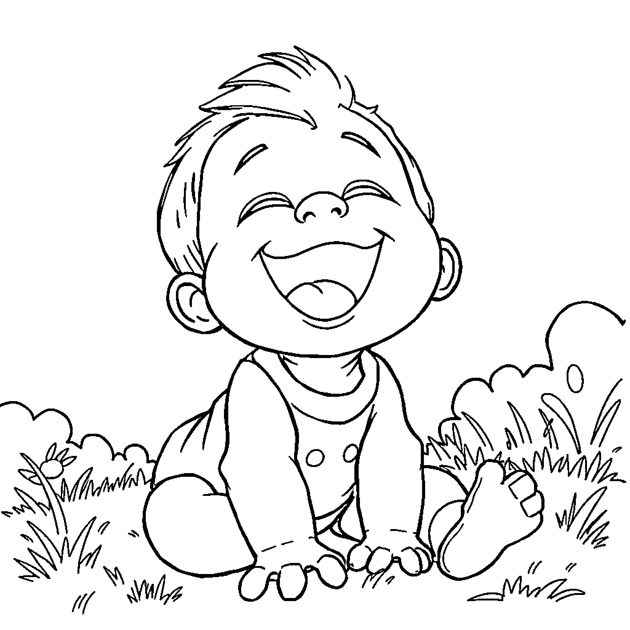 Lion happily playing in nature Coloring Page (free black-and-white line drawing printable PDF for all, from beginners to advanced learners, including children, teens, adults, and seniors)