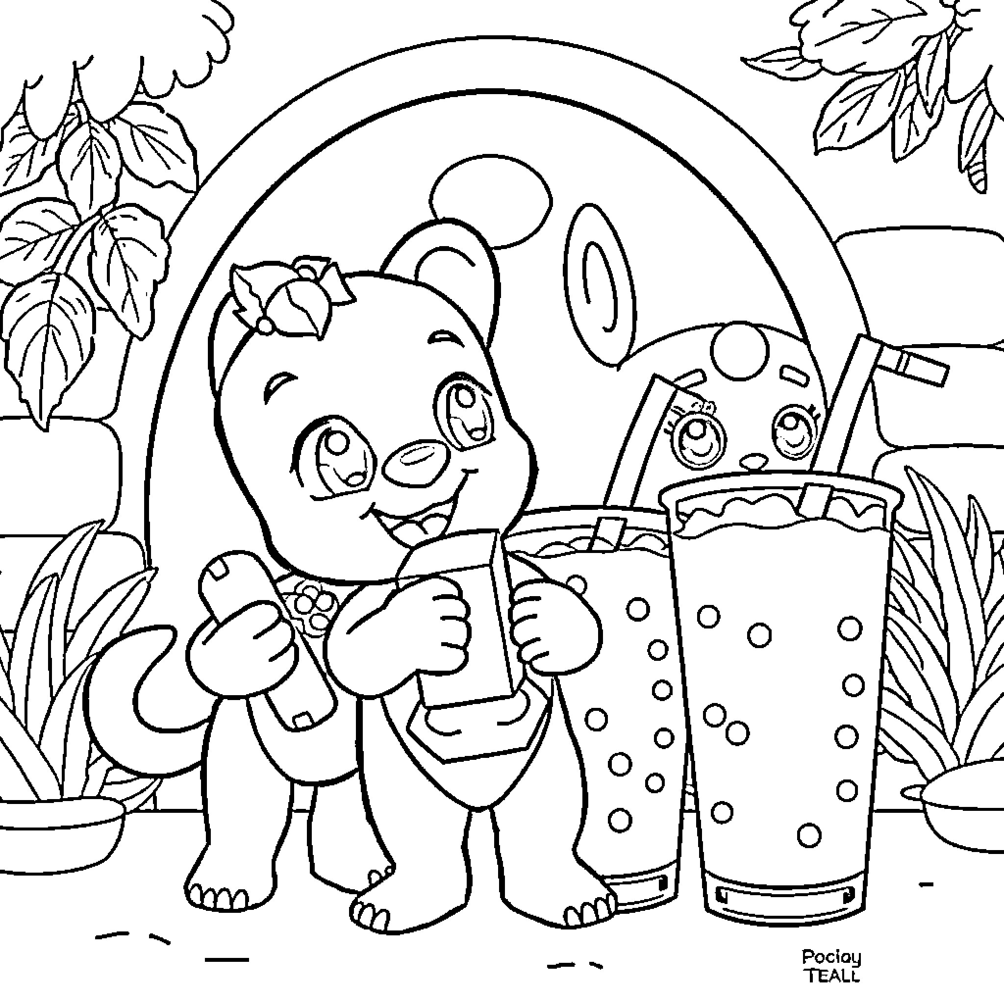 Bluey enjoying a refreshing drink outdoors Coloring Page (free black-and-white line drawing printable PDF for all, from beginners to advanced learners, including children, teens, adults, and seniors)