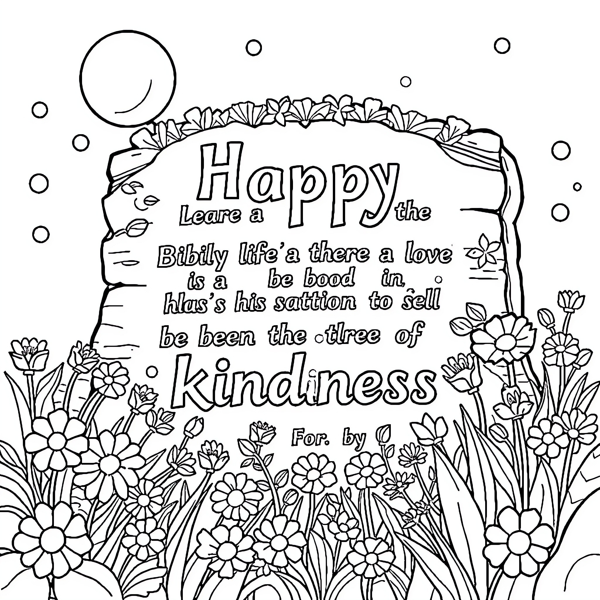 Bible encourages kindness and happiness Coloring Page (free black-and-white line drawing printable PDF for all, from beginners to advanced learners, including children, teens, adults, and seniors)