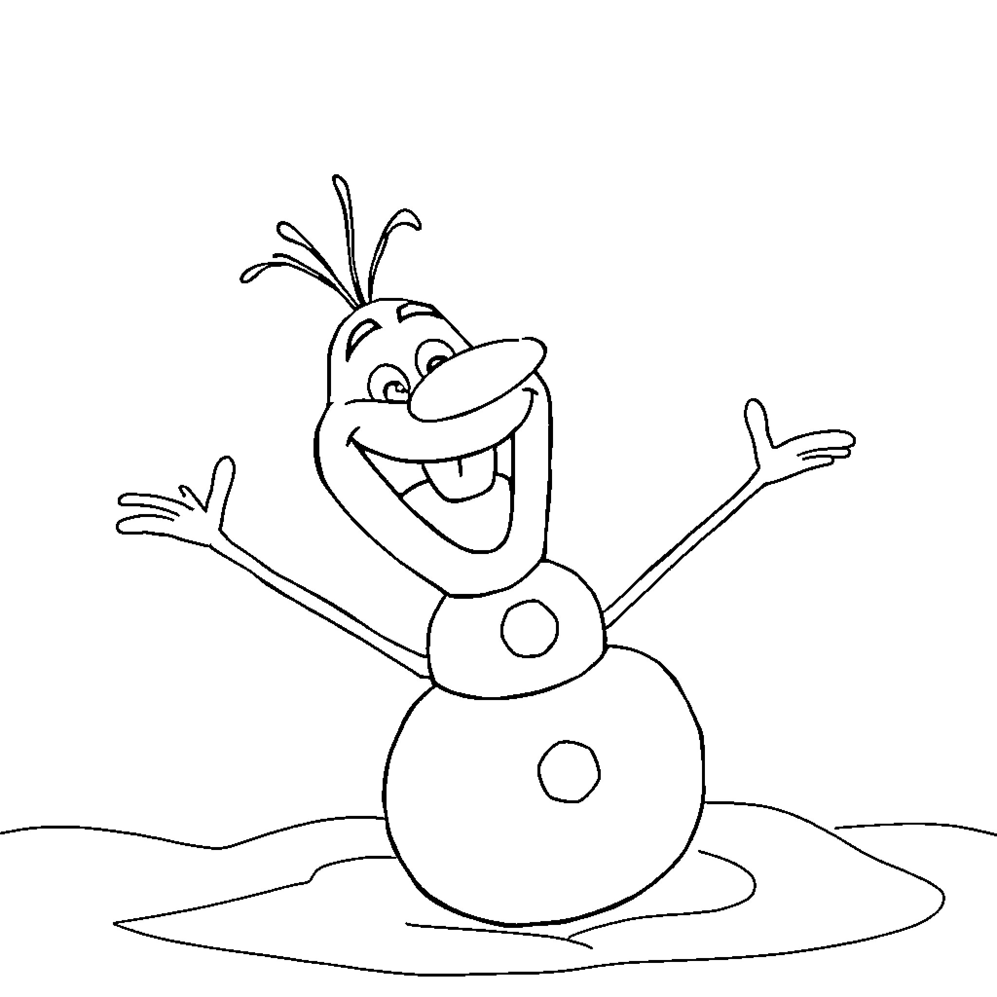 Olaf the Snowman Enjoying the Outdoors Coloring Page (free black-and-white line drawing printable PDF for all, from beginners to advanced learners, including children, teens, adults, and seniors)