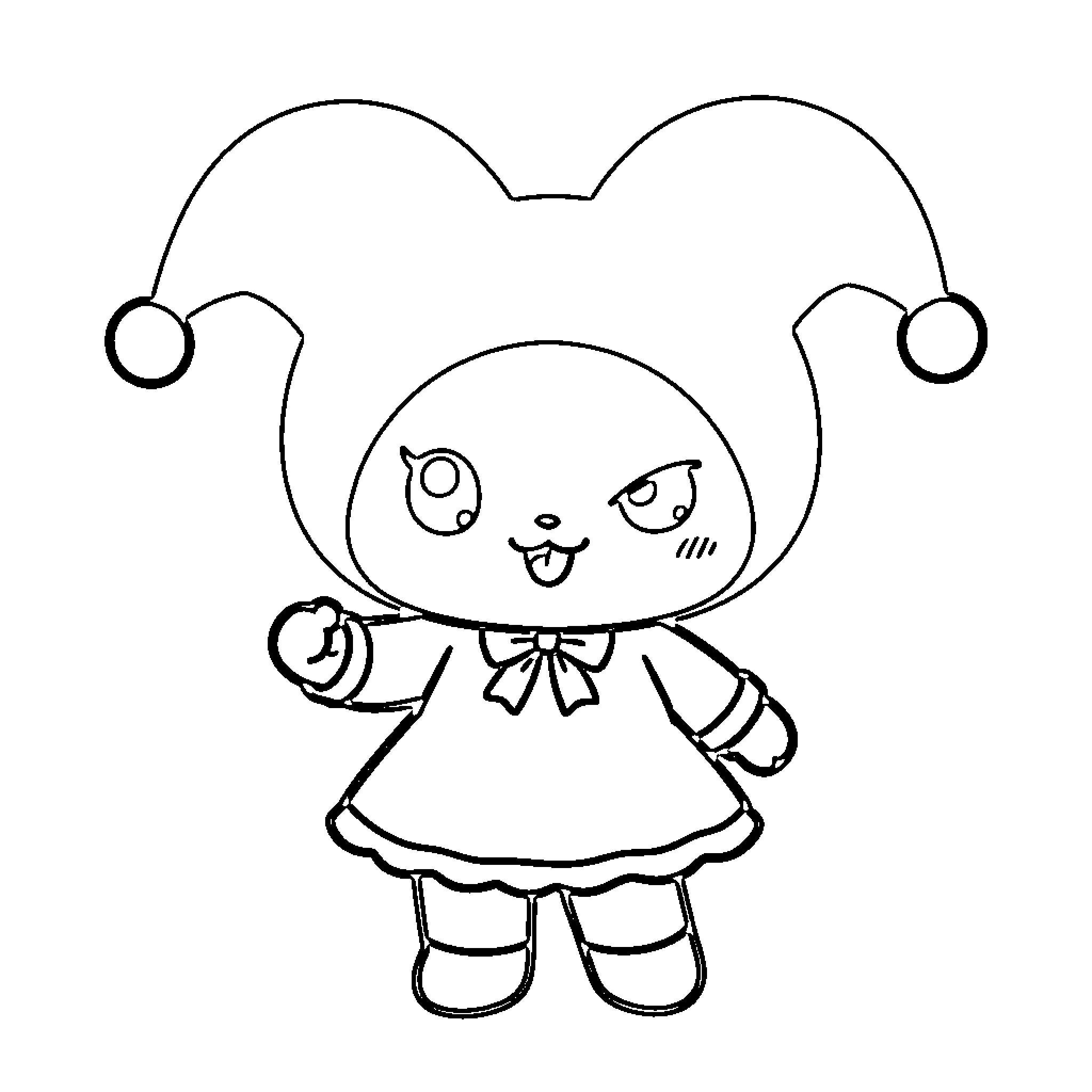Kuromi showing a mischievous expression Coloring Page (free black-and-white line drawing printable PDF for all, from beginners to advanced learners, including children, teens, adults, and seniors)