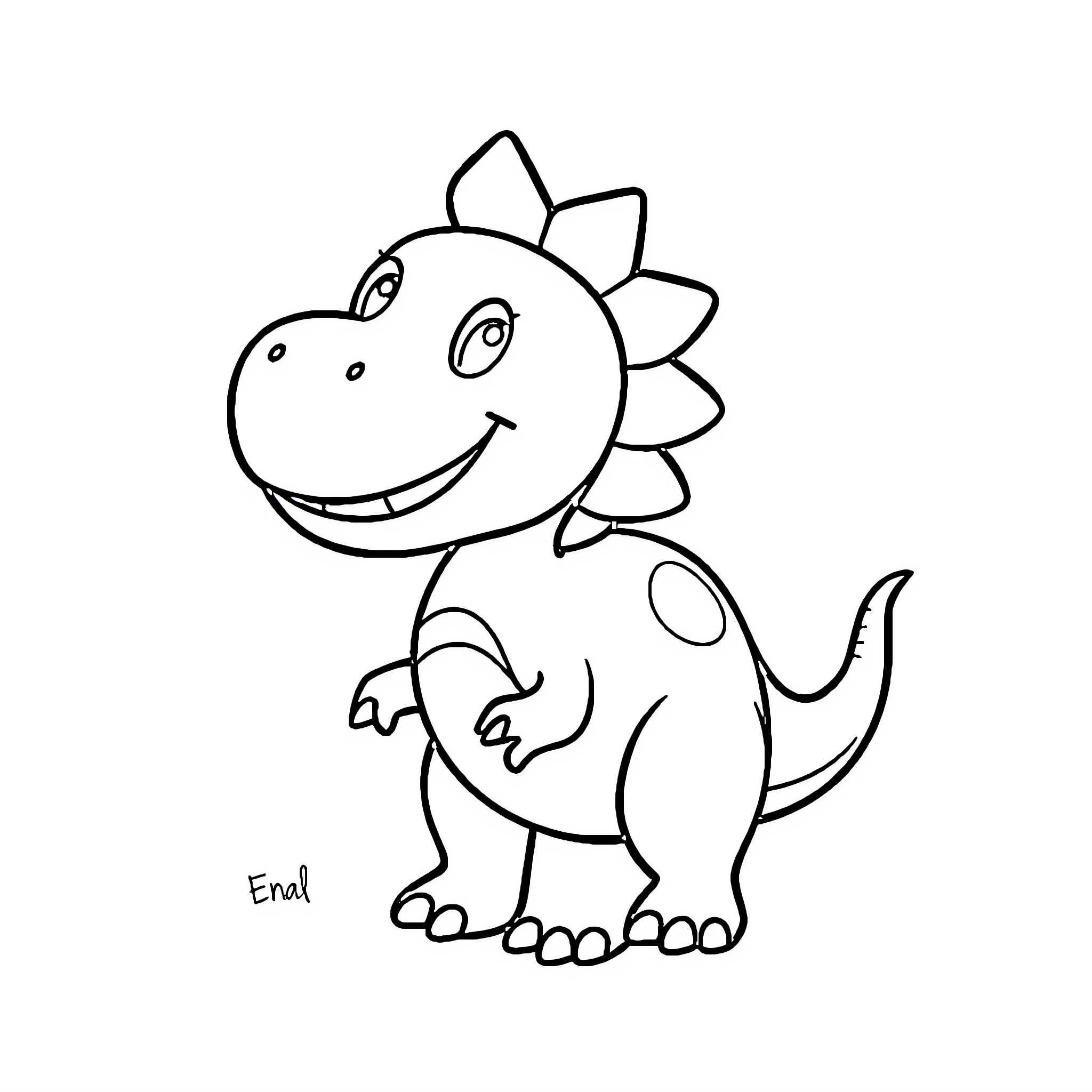 Dinosaur smiling and standing upright Coloring Page (free black-and-white line drawing printable PDF for all, from beginners to advanced learners, including children, teens, adults, and seniors)