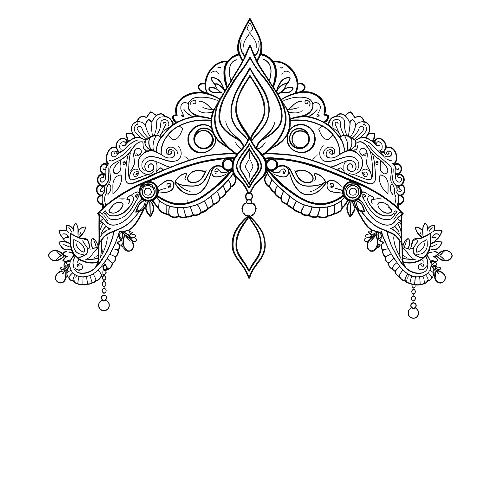 Aladdin's ornate headpiece with intricate floral patterns Coloring Page (free black-and-white line drawing printable PDF for all, from beginners to advanced learners, including children, teens, adults, and seniors)