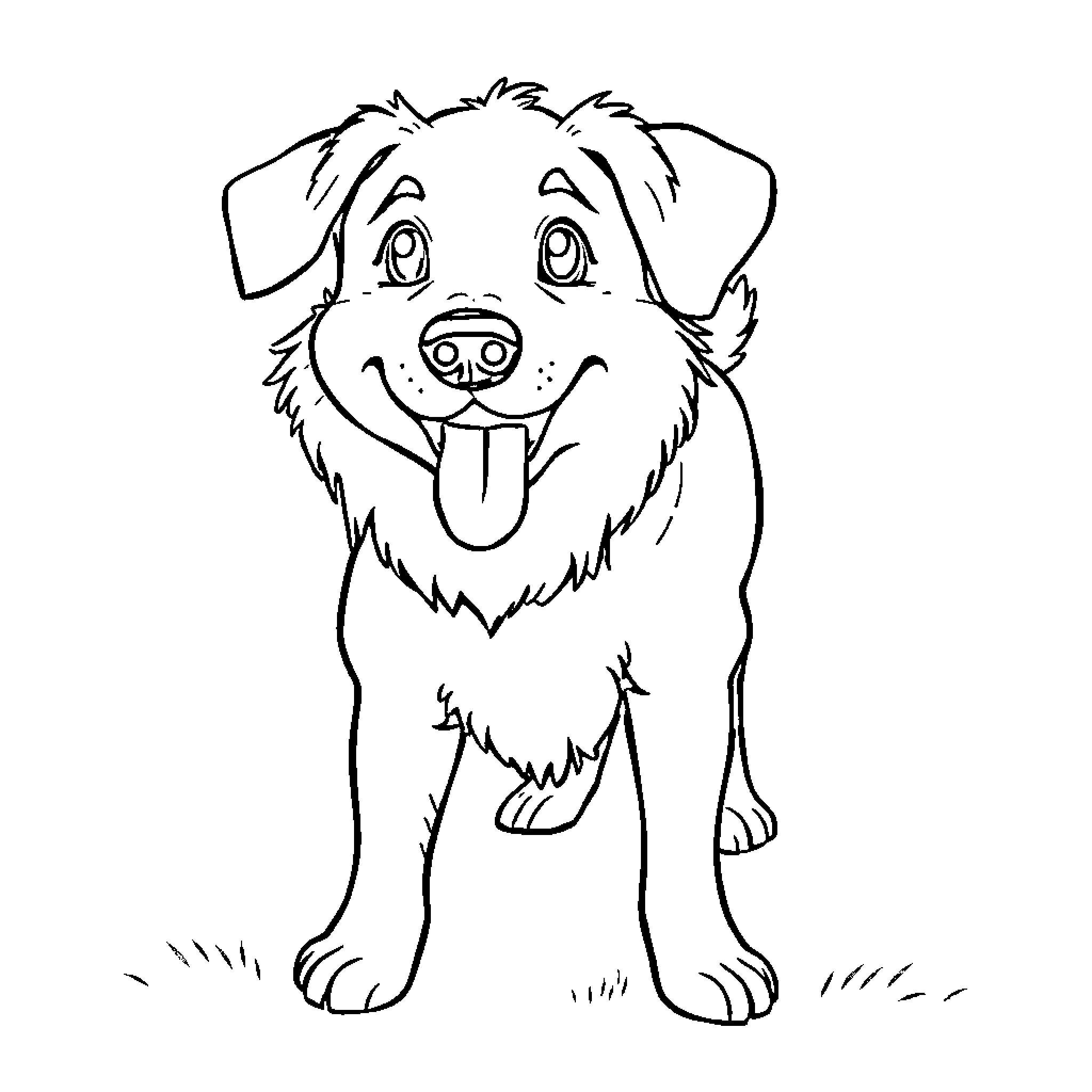Dog making a happy expression Coloring Page (free black-and-white line drawing printable PDF for all, from beginners to advanced learners, including children, teens, adults, and seniors)