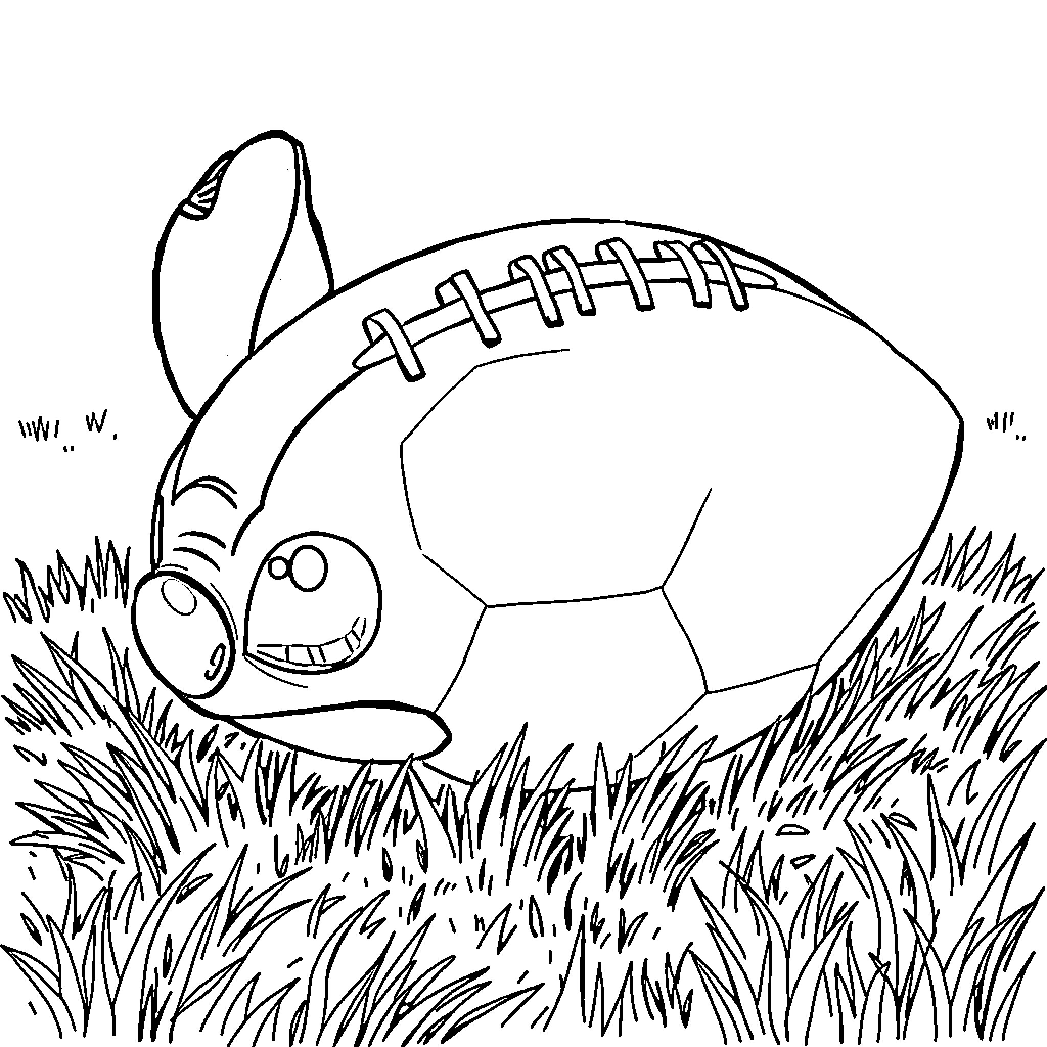 Football game in grassy field Coloring Page (free black-and-white line drawing printable PDF for all, from beginners to advanced learners, including children, teens, adults, and seniors)