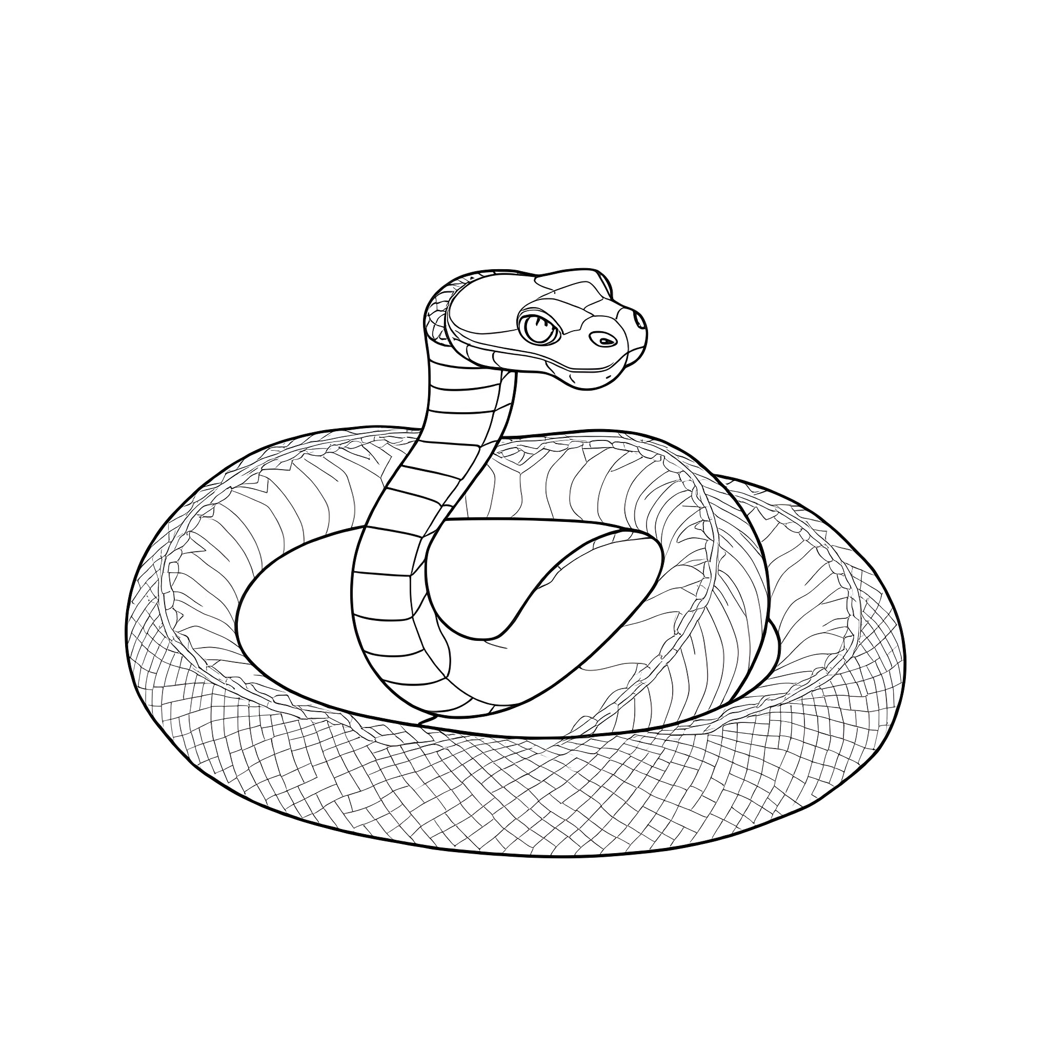 Dendroaspis Angusticeps coiled in a defensive posture Coloring Page (free black-and-white line drawing printable PDF for all, from beginners to advanced learners, including children, teens, adults, and seniors)